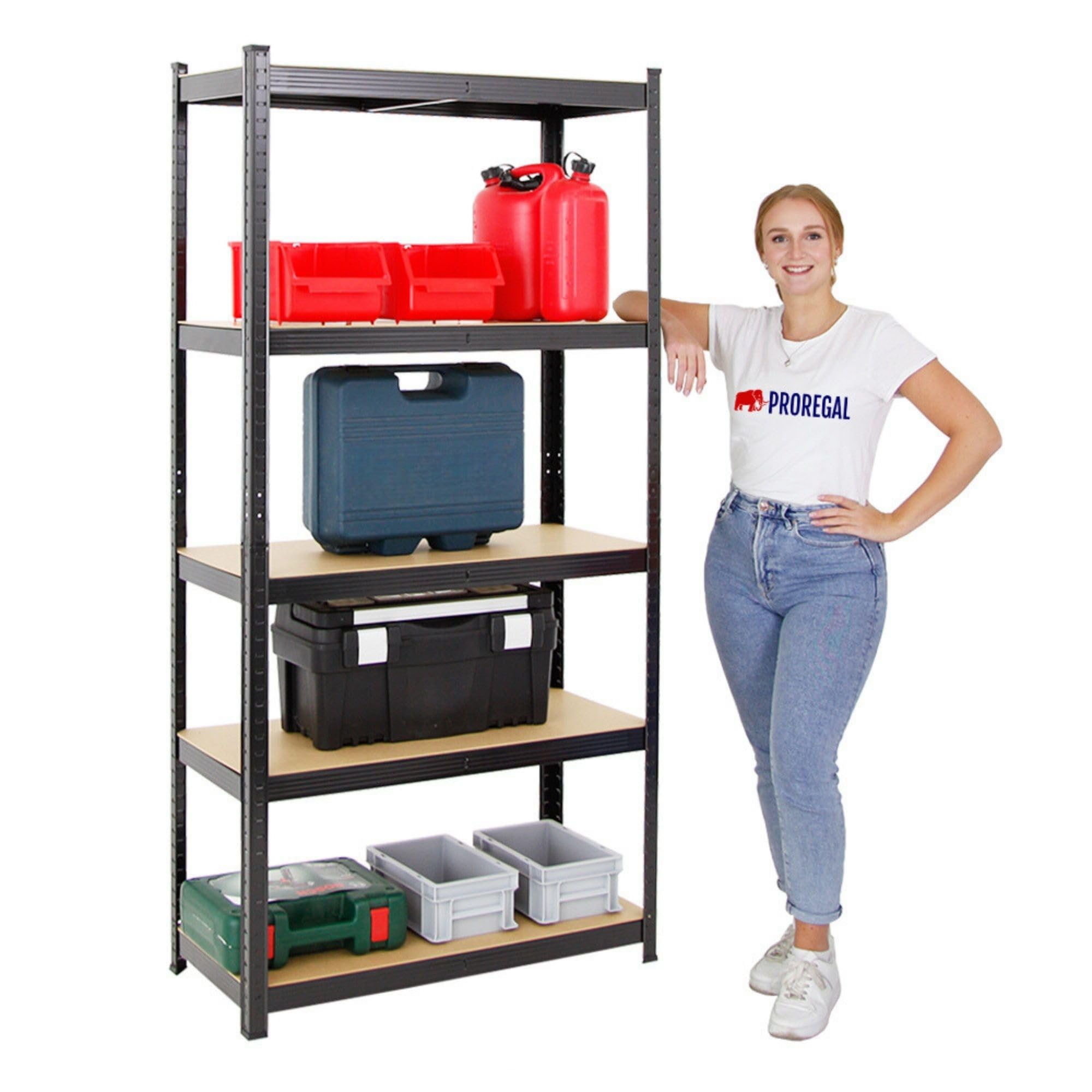 PROREGAL Mega Deal Schwerlastregal Ragnar 180x90x40 cm mit Fachlast 175kg Schwarz Garagenregal Kellerregal Werkstattregal Lagerregal Steckregal