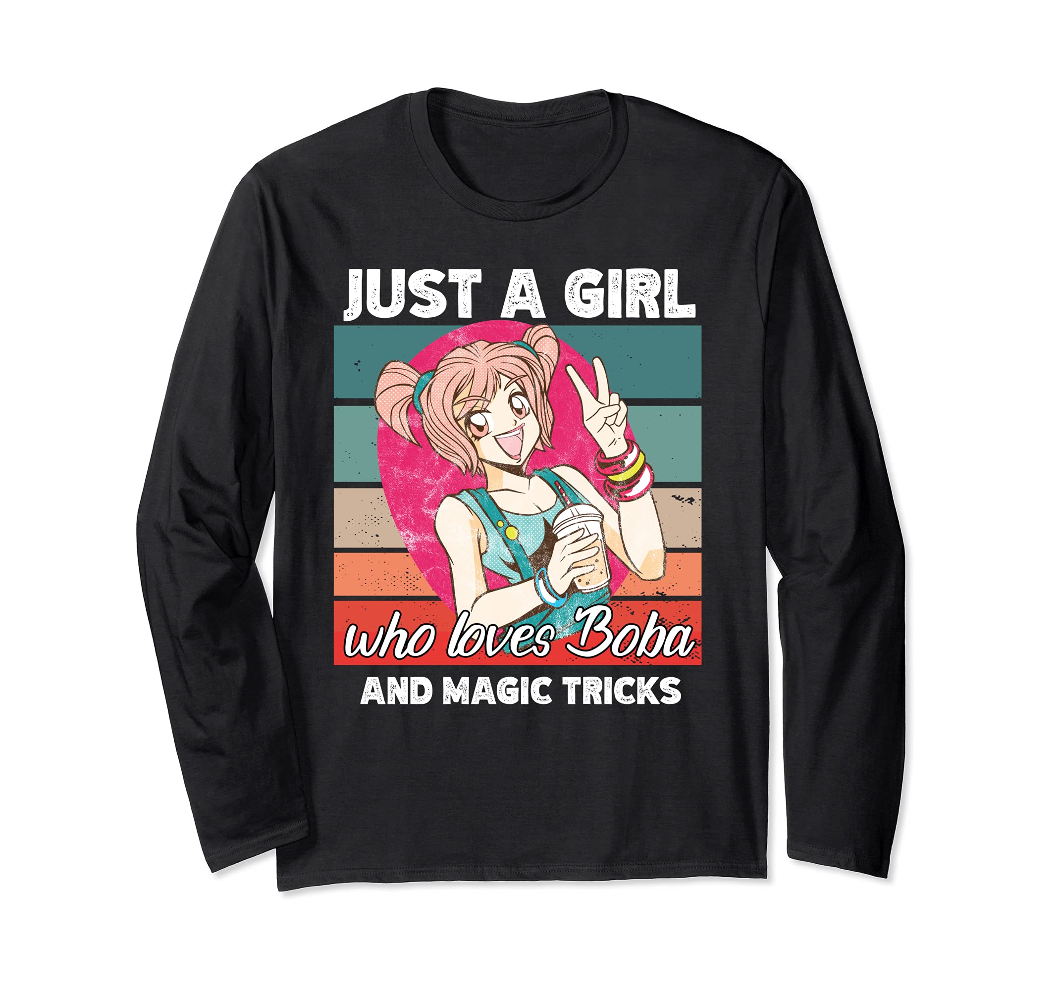 Just a girl who loves boba and Magic tricks kawaii Long Sleeve T-Shirt, Black