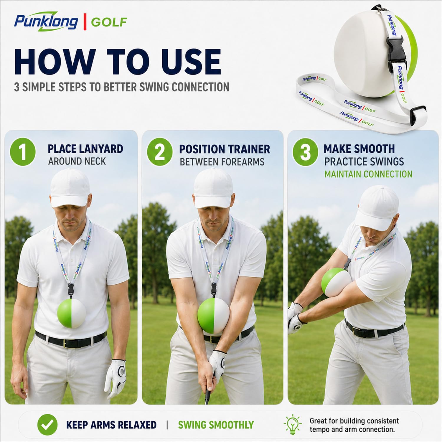Balón de entrenamiento de swing de golf, conexión de brazo, ayuda