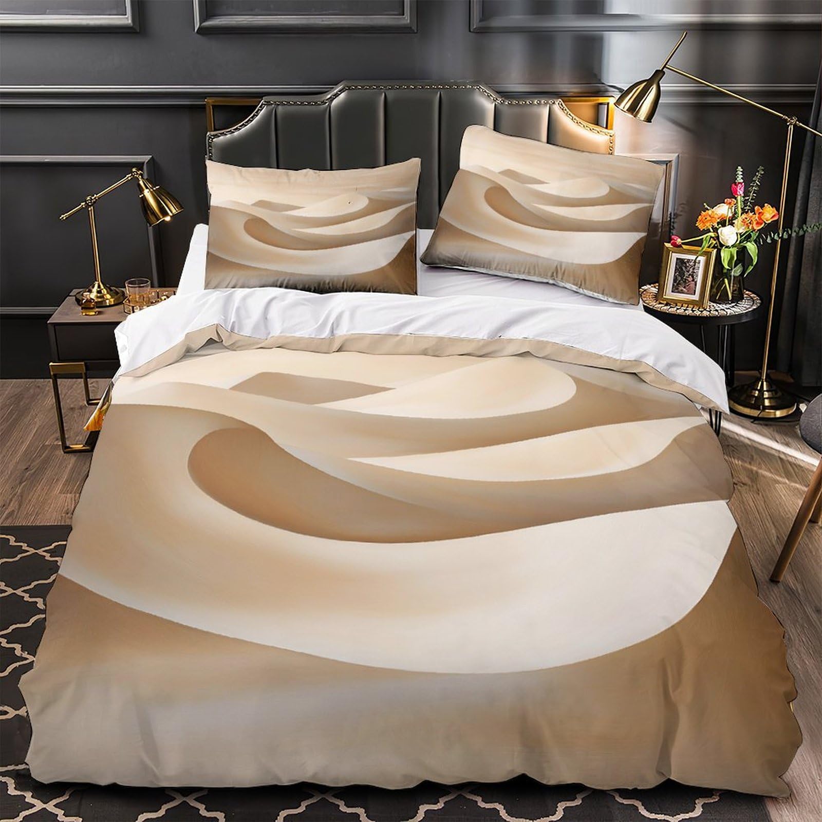 Drap de couette imprimé 3D Dunes du désert en microfibre hypoallergénique de luxe