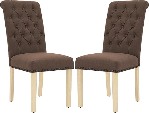 Miniatura 33 de LOULENS Juego de 2 sillas de comedor de tela, modernas sillas Parson tapizadas de lino con ribete de cabezas de clavos, botones acolchados, patas de