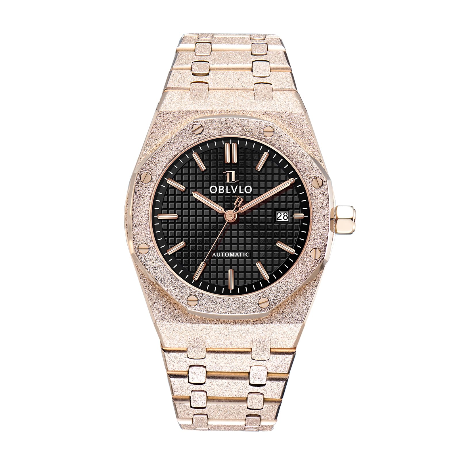 OBLVLO Orologio meccanico da uomo, in acciaio inox 316L, luminoso, 50 m, impermeabile, automatico, TM-ASP