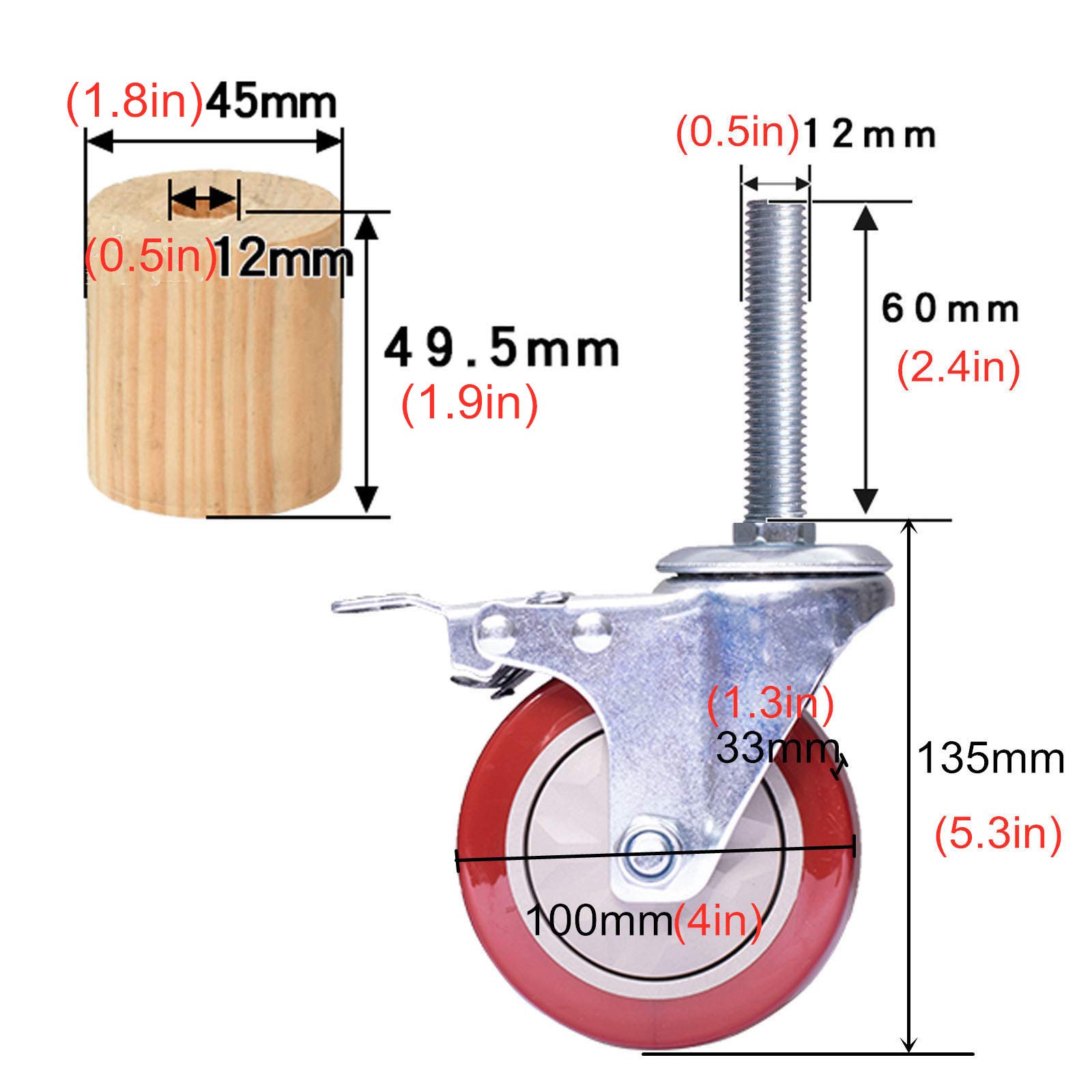 4Stk Mini Möbelrollen Lenkrollen Schraubmontage für Wagen | Lenkrollen Mini Möbelrollen, Schraubmontage Small Furniture Rollers for Cabinet Drawer Storage Bins, Belastbar, mit Bremse