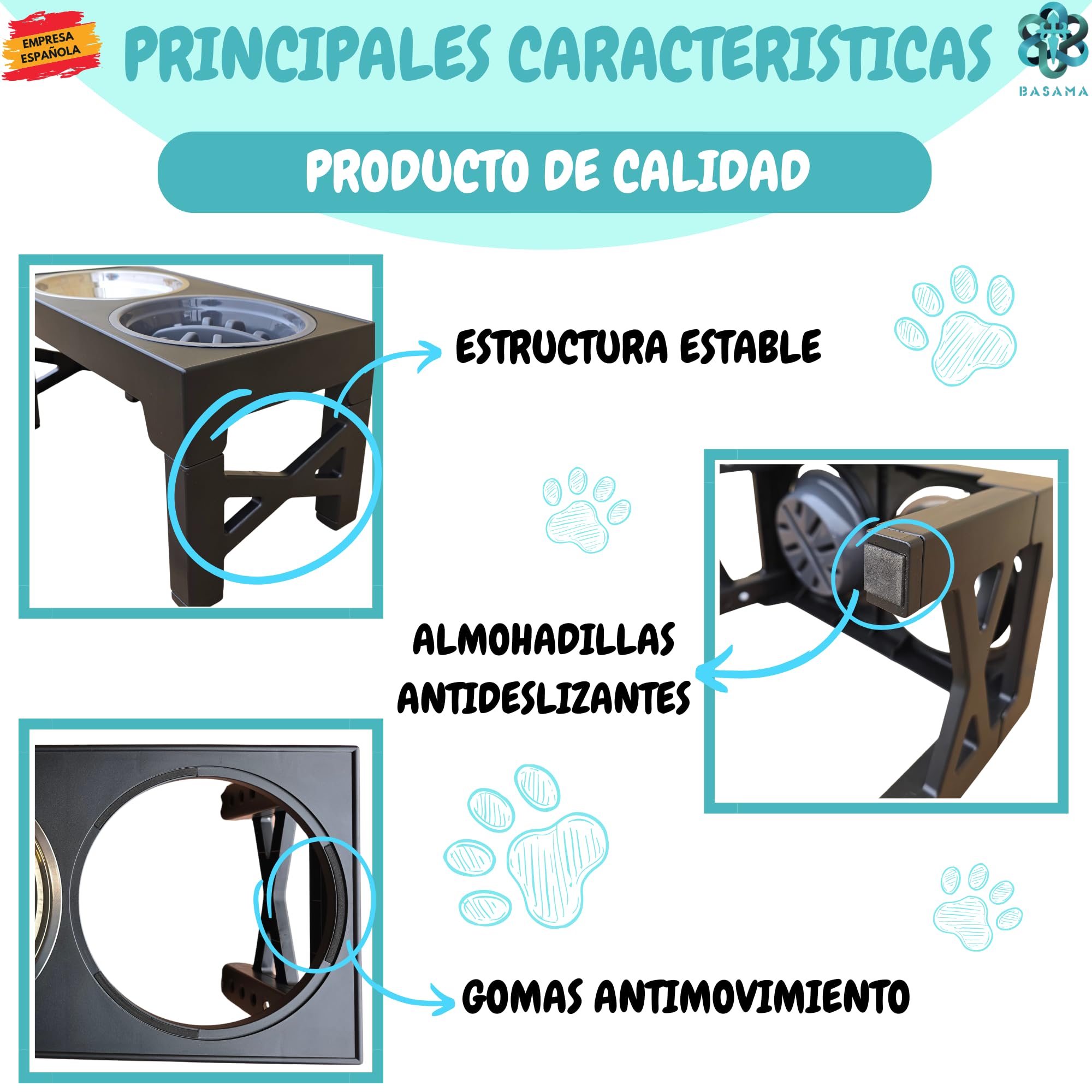 Comedero Perro Elevado 5 Alturas, con 2 Platos de Acero y 1 comedero antivoracidad Perro + 1 Pelota Perros interactiva + 1 Rollo de Bolsas para excrementos| Apto para Todas Las Razas, Edades