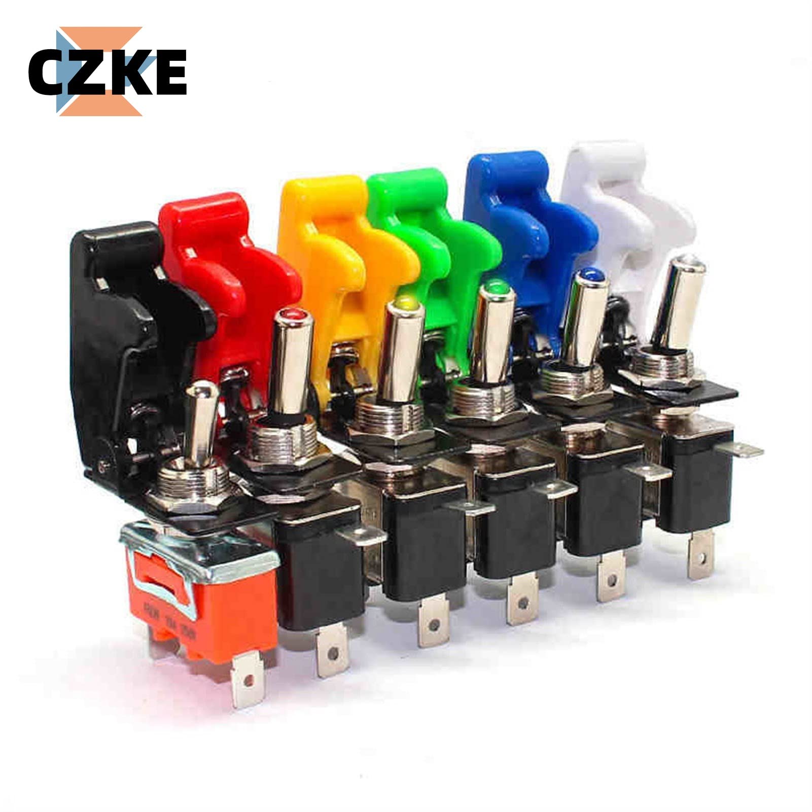Lot de 10 interrupteurs à bascule à LED pour voiture, bateau, camion - Avec rabot de sécurité - 12 V 20 A (couleur : 2)
