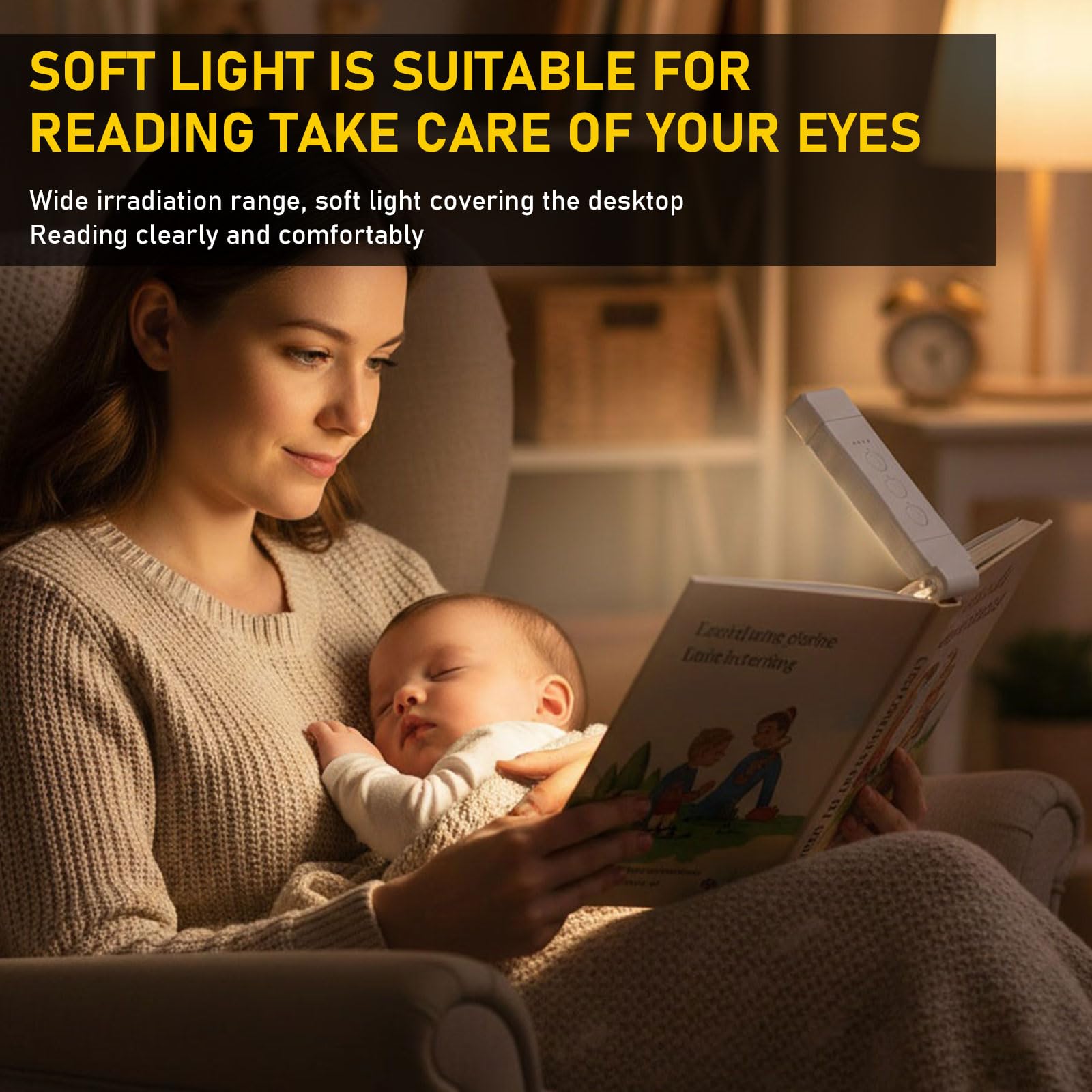 Luz de Lectura, Lámpara de Lectura Recargable USB con Pinzas, 9 LEDs & 3 Colores y 5 Niveles Brillos Continuamente Ajustables, Luz Lectura Libros Cama Regalo Amantes para Leer