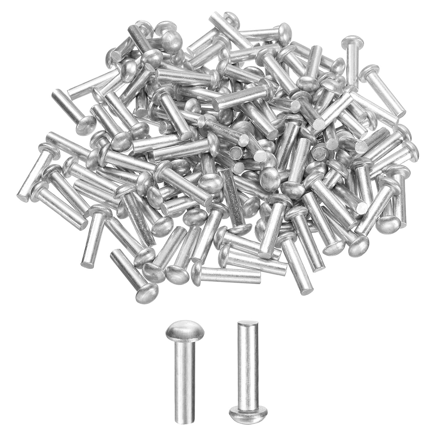 uxcell 150 Pcs Brazier Head Solid Aluminum Rivets, M6 Dia x 25mm Length Round Head Aluminum Boat Rivets for Repairing Boats, Machinery, Aircraft, Automobile Industry