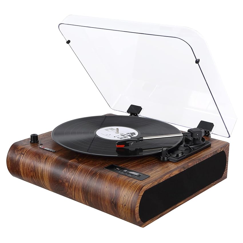 Immagine del prodotto Vosterio Vinile Giradischi Bluetooth Portatile a Tre Velocità,Vintage con Altoparlanti Stereo Integrati, con Uscite RCA, Presa Cuffie, Radio FM, USB, Aux-in e display a LED