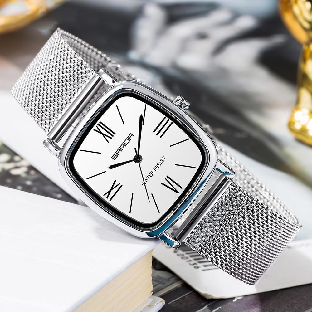 MASTOP Classic Roman Numeral Square Dial Women’s Watch – Leather or Mesh Strap, Vintage and Modern Fusion