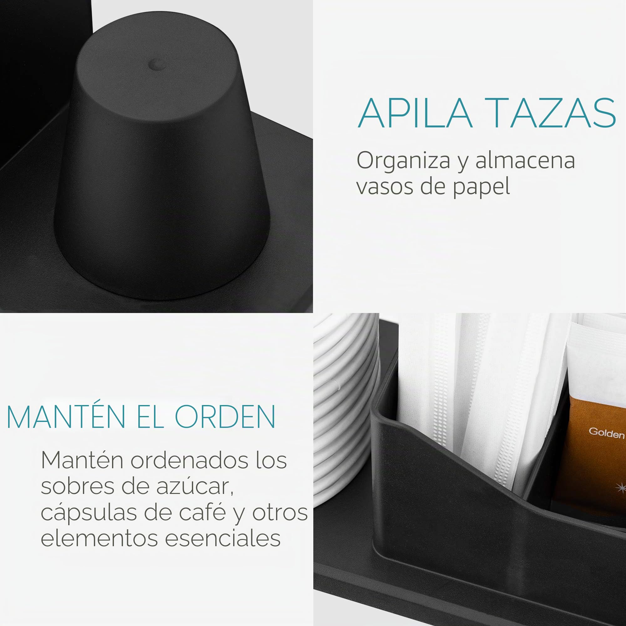 Navaris Estación de café y té - Organizador con portavasos y bandeja para accesorios - Espacio para azucarero servilletero vasos - Cocina y oficina