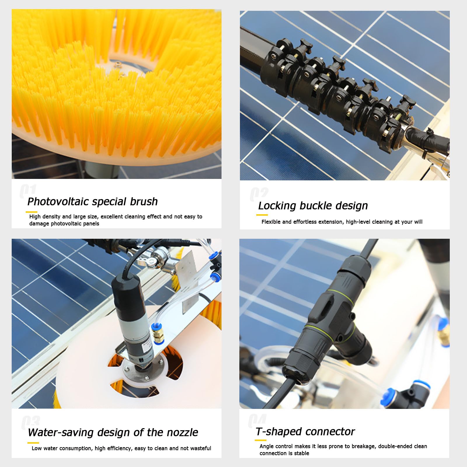 Generico Kit con Asta telescopica Regolabile con Alimentazione ad Acqua per la Pulizia di Pannelli solari, Spazzola Automatica a Doppia Testa per Una Manutenzione efficiente di finestre e Pannelli so
