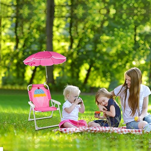 Miniatura 8 de PLULON Silla de playa para niños con paraguas  Silla plegable para césped y camping con sombra de verano para playa, piscina, viajes y al aire libre