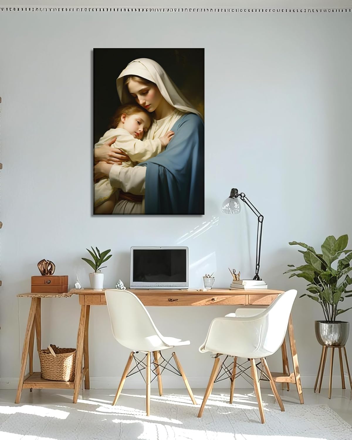 Virgin Mary with Baby Jesus Canvas Wall Art Holy Family Pictures Christian Painting Prints Religion Wall Decor Framed for Home Living Room Church Ready to Hang - 12.00"x18.00"