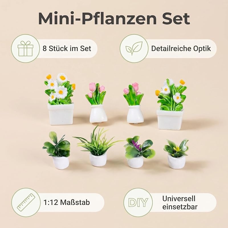 8 Pieces Dollhouse Miniature Decoration with Pot