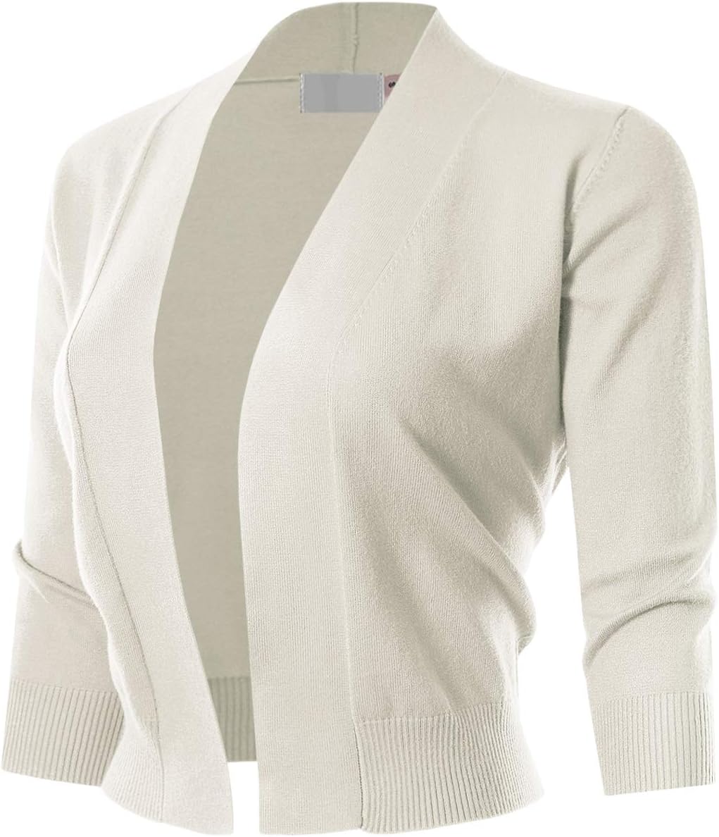 MAYSIX APPAREL3/4 Sleeve Solid Open Bolero Cropped Cardigan for Women (S-3XL)