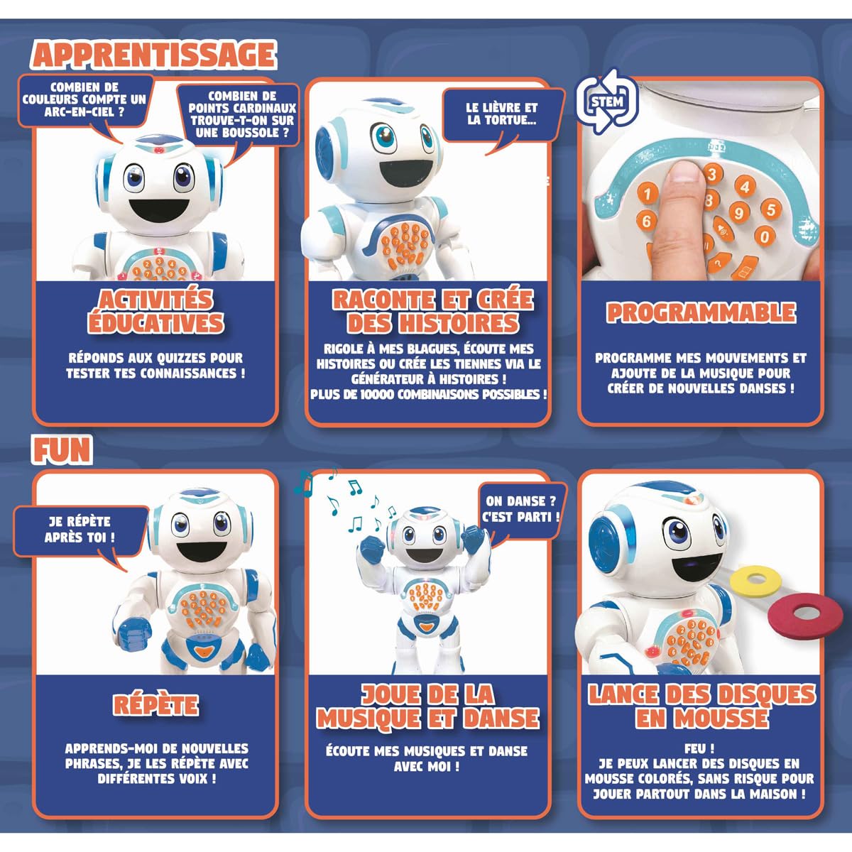 Lexibook Powerman Star Robot télécommandé, Parle et Marche, Programmable STEM pour Enfants 4+, Blanc/Bleu, ROB85FRLXB