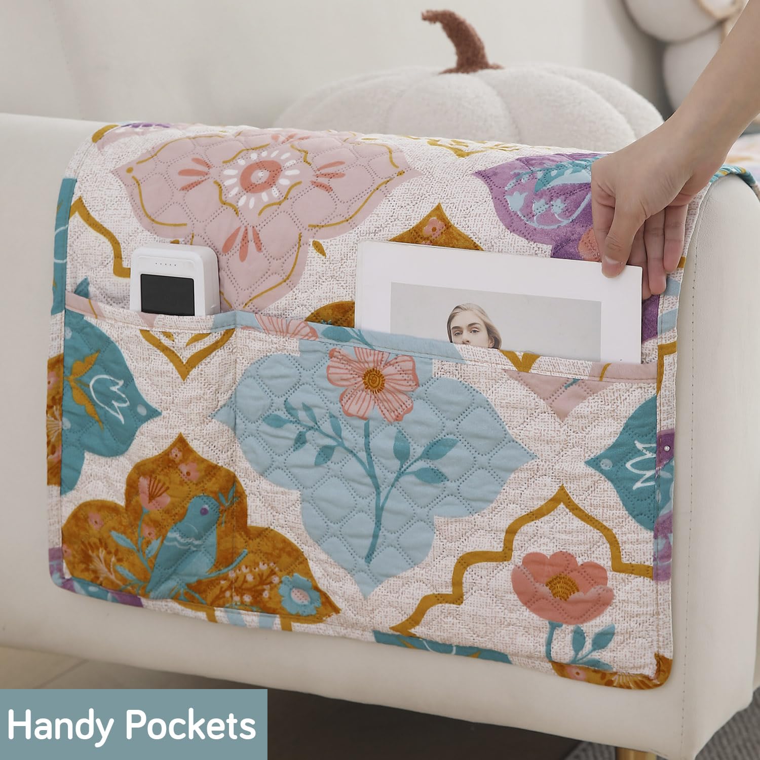 HOKIPO 'VivaCasa Series' Polyester Printed Quilted Sofa Arm Cover, Pack of 2, Quatrefoil Multicolor (NEW-800-L-D5*2) 2