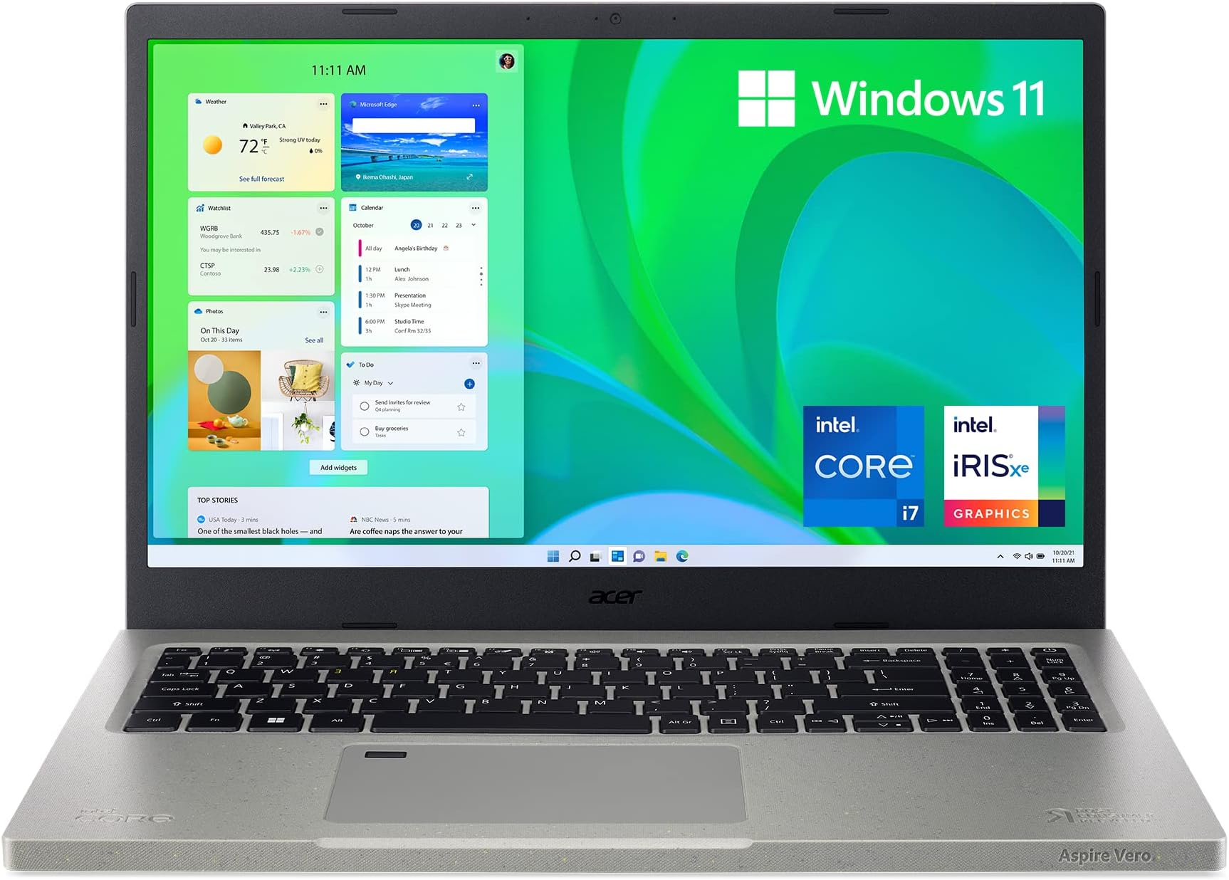 Aspire Vero AV15-51-75QQ Green PC | 15.6" FHD IPS 100% sRGB Display | 11th Gen Intel Core i7-1195G7 | Intel Iris Xe Graphics | 16GB DDR4 | 512GB SSD | Wi-Fi 6 | PCR Materials | Windows 11 Home