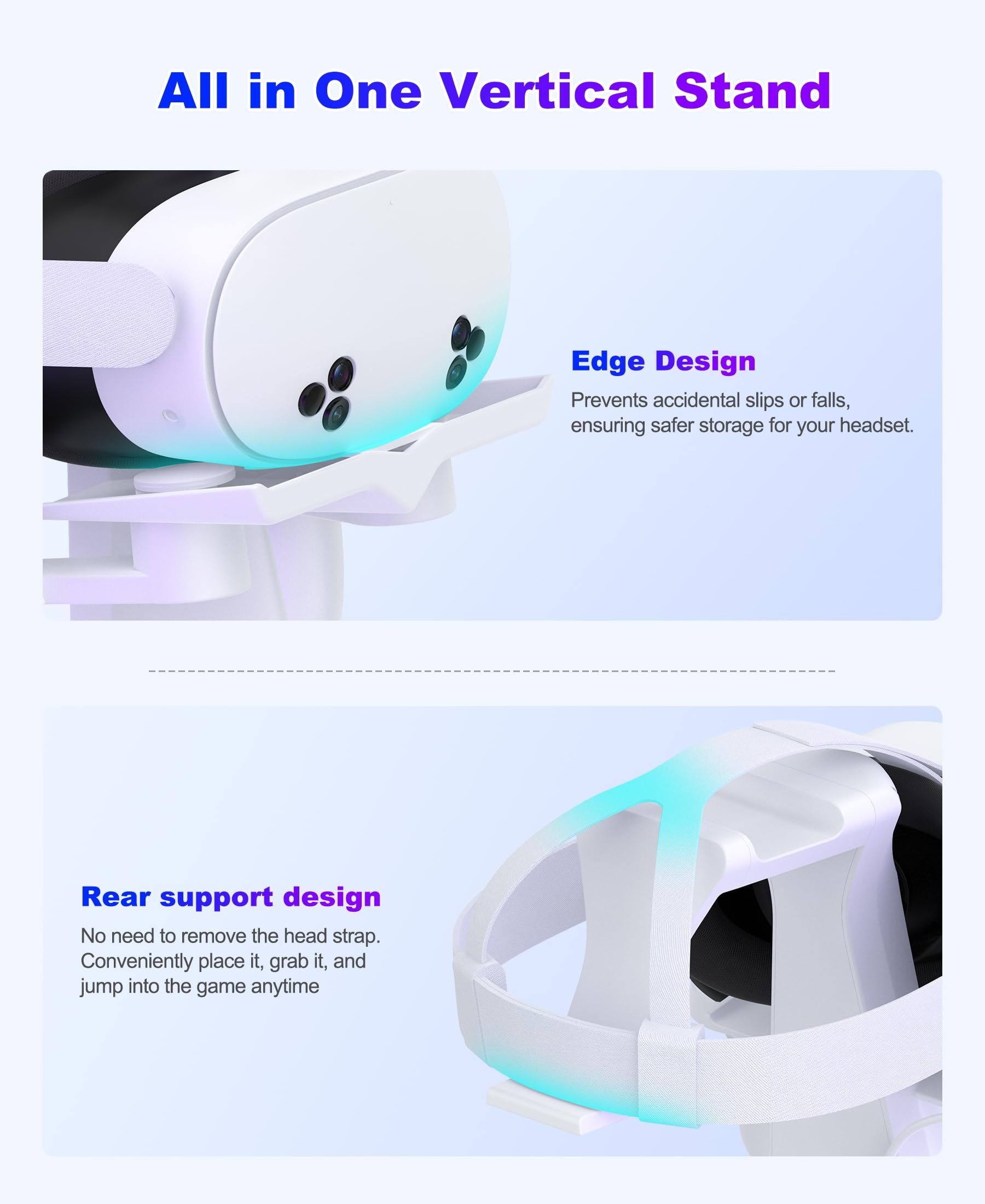 Kawaye Supporto di ricarica rapida per Quest 3, supporto verticale per cuffie VR e controller supporto di ricarica con luce RGB, accessori VR con 2 batterie ricaricabili