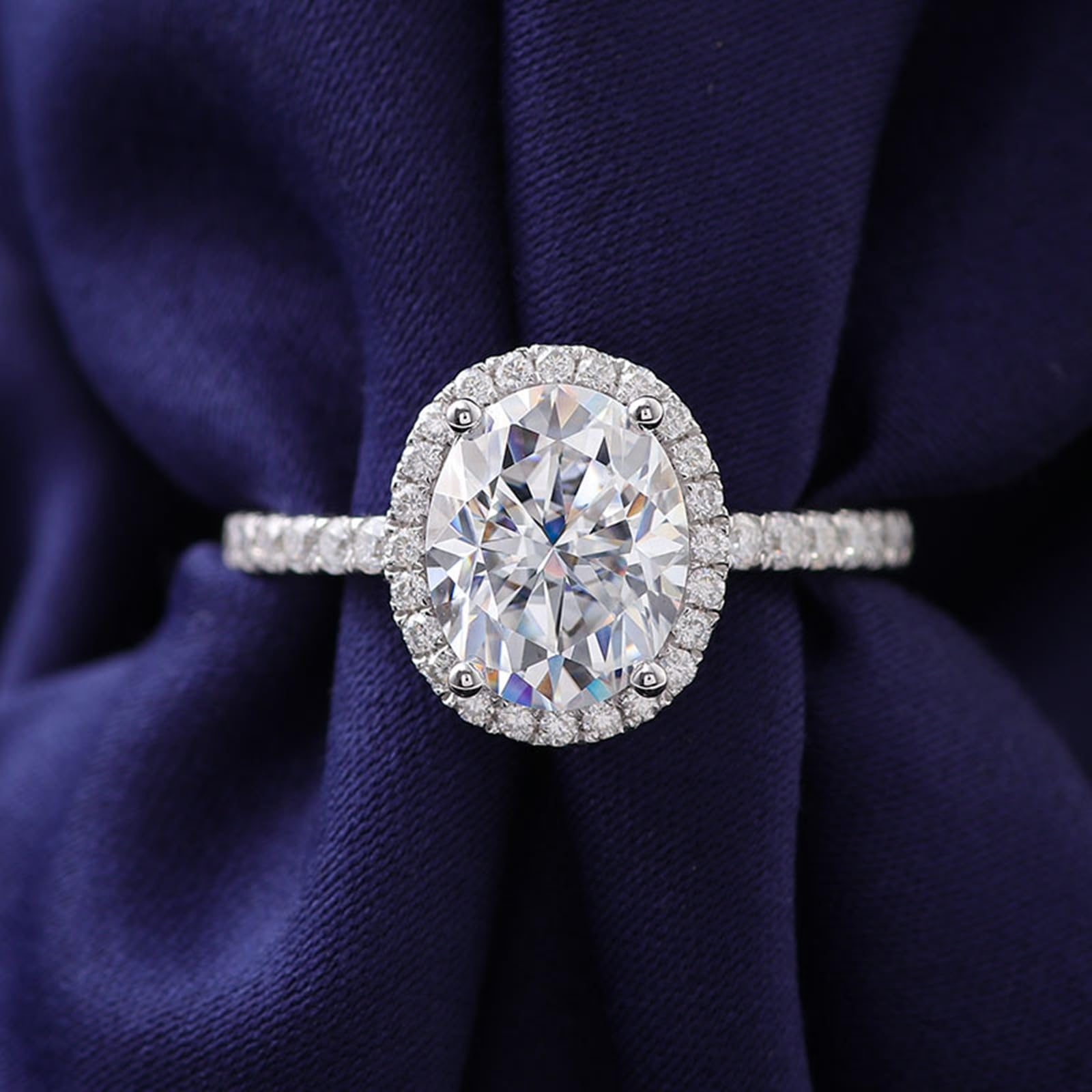 Anillo de oro blanco para mujer 375/585/750, anillo de compromiso de 9 K/14 K/18 K, oro auténtico Halo, anillos de boda, anillos de boda grabados con Moissanite D Color VVS1 para mujeres