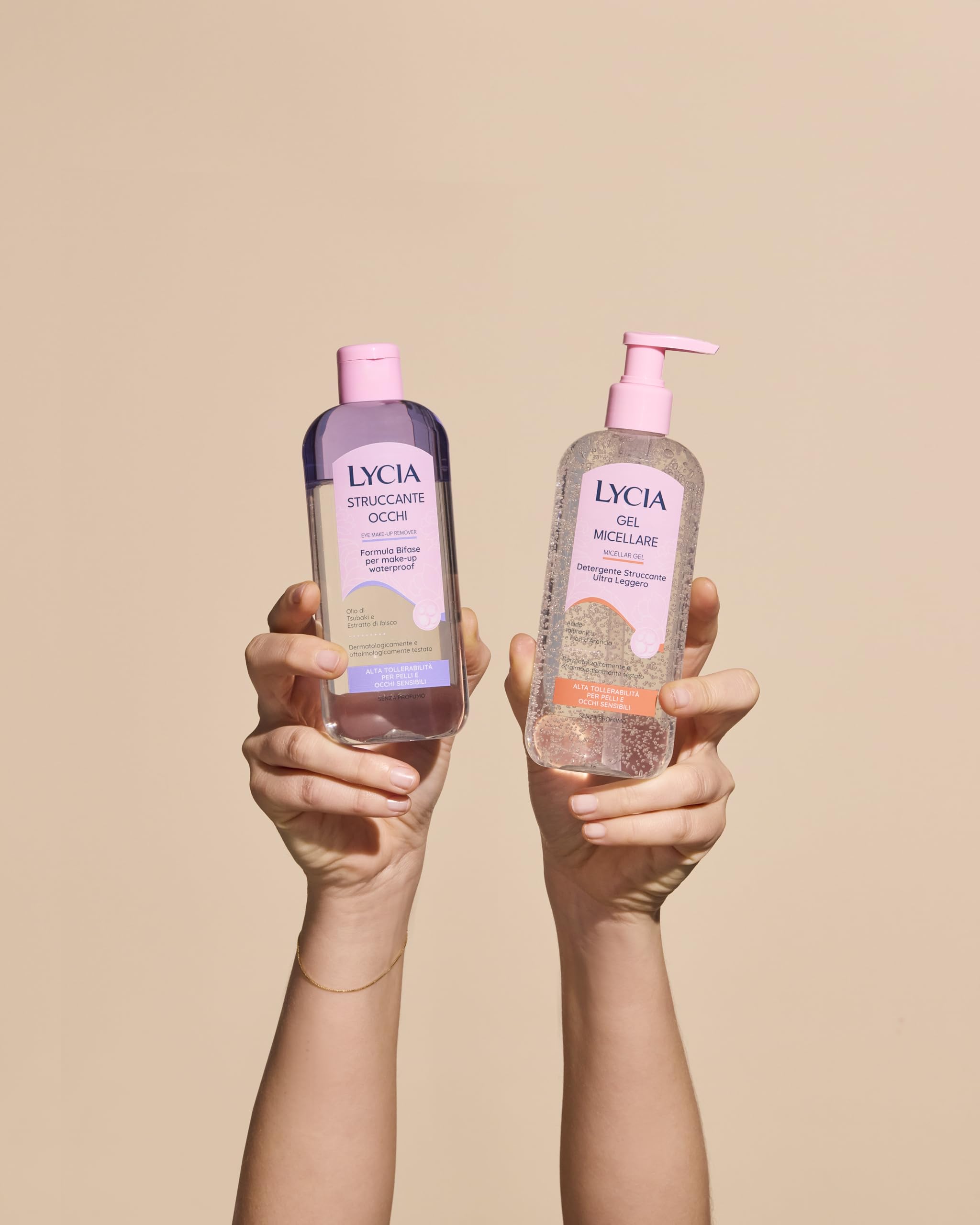 Lycia, Struccante Occhi Bifasico, Struccante per Make Up Waterproof, Formula con Olio di Tsubaki e Estratto di Hibiscus Antiossidante, Non lascia Residui, Senza Risciacquo, 250 ml