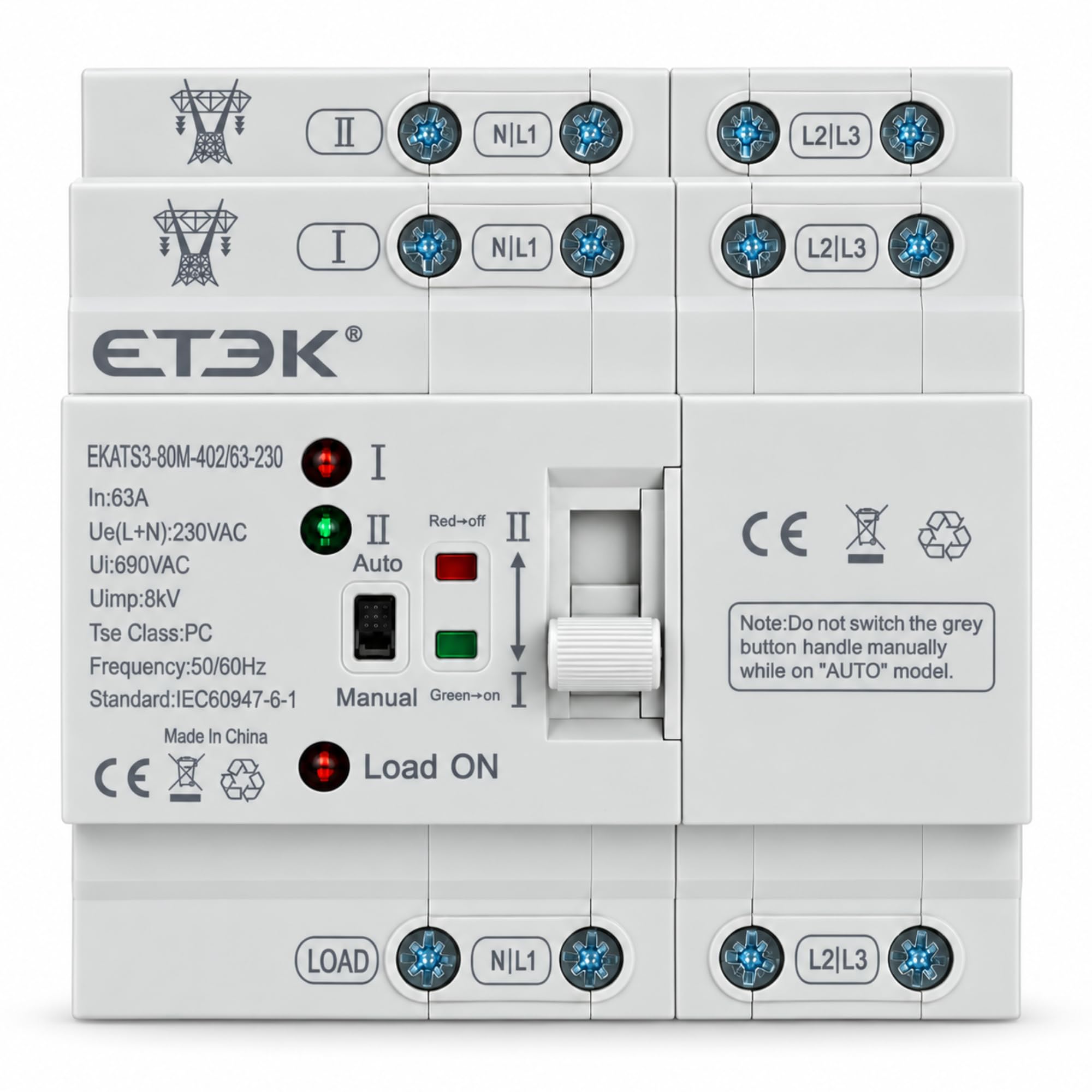Interruptor de Transferencia Automática ATS 4P 63A 230V Doble Alimentación