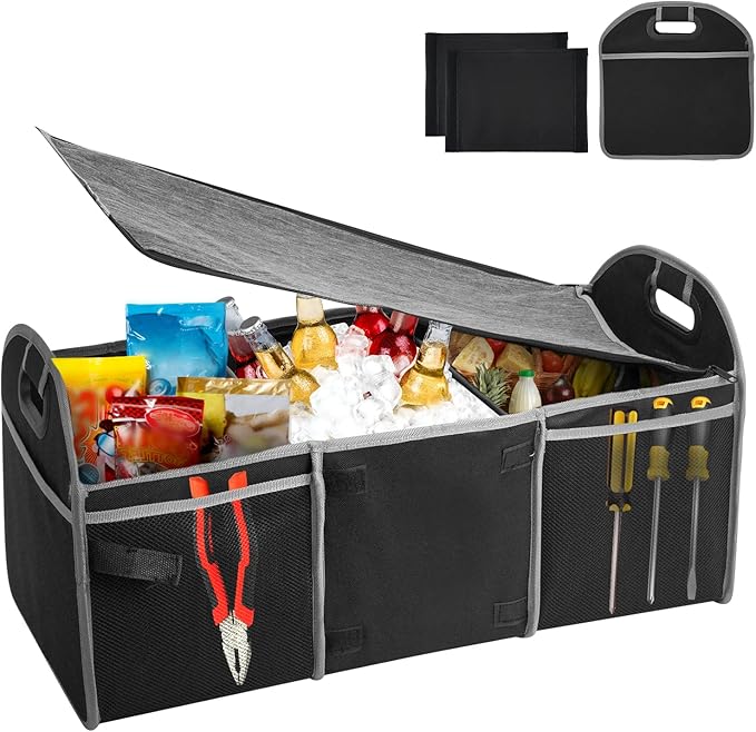 Organizador Maletero Coche, Organizador de Coche Plegable Impermeable con Tapa, Accesorios Coche Bolsa de Maletero Almacenamiento Plegable para SUV Camión Todo Vehículo, Negro oferta Amazon