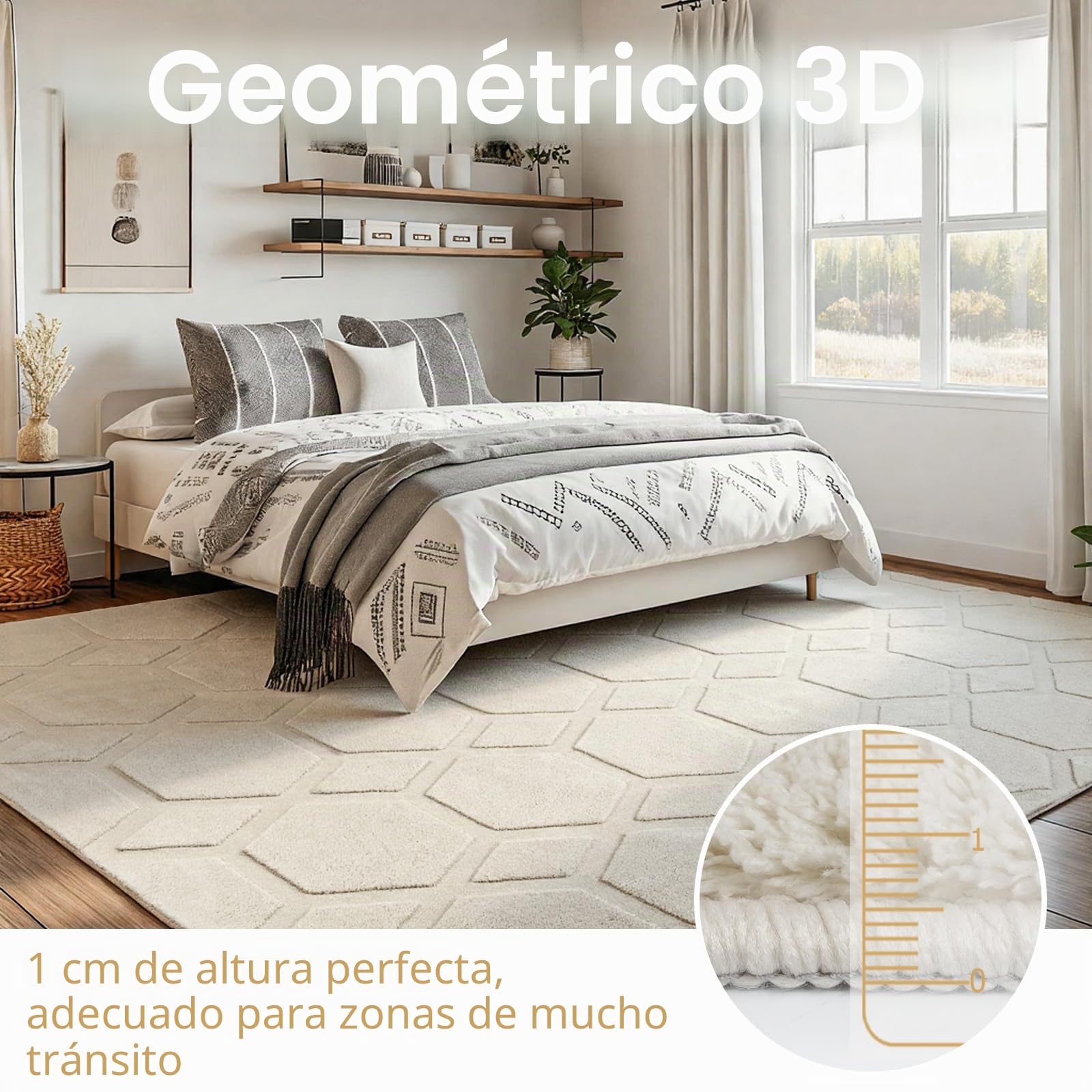 Homcomodar Alfombra Salon Grande 200x300cm Beige Alfombras Dormitorio Lavable Lavadora Alfombra Habitacion Comedor Tapetes para Sala Quarto 3D Efecto Modernas Antideslizante Alfombras Pelo Corto