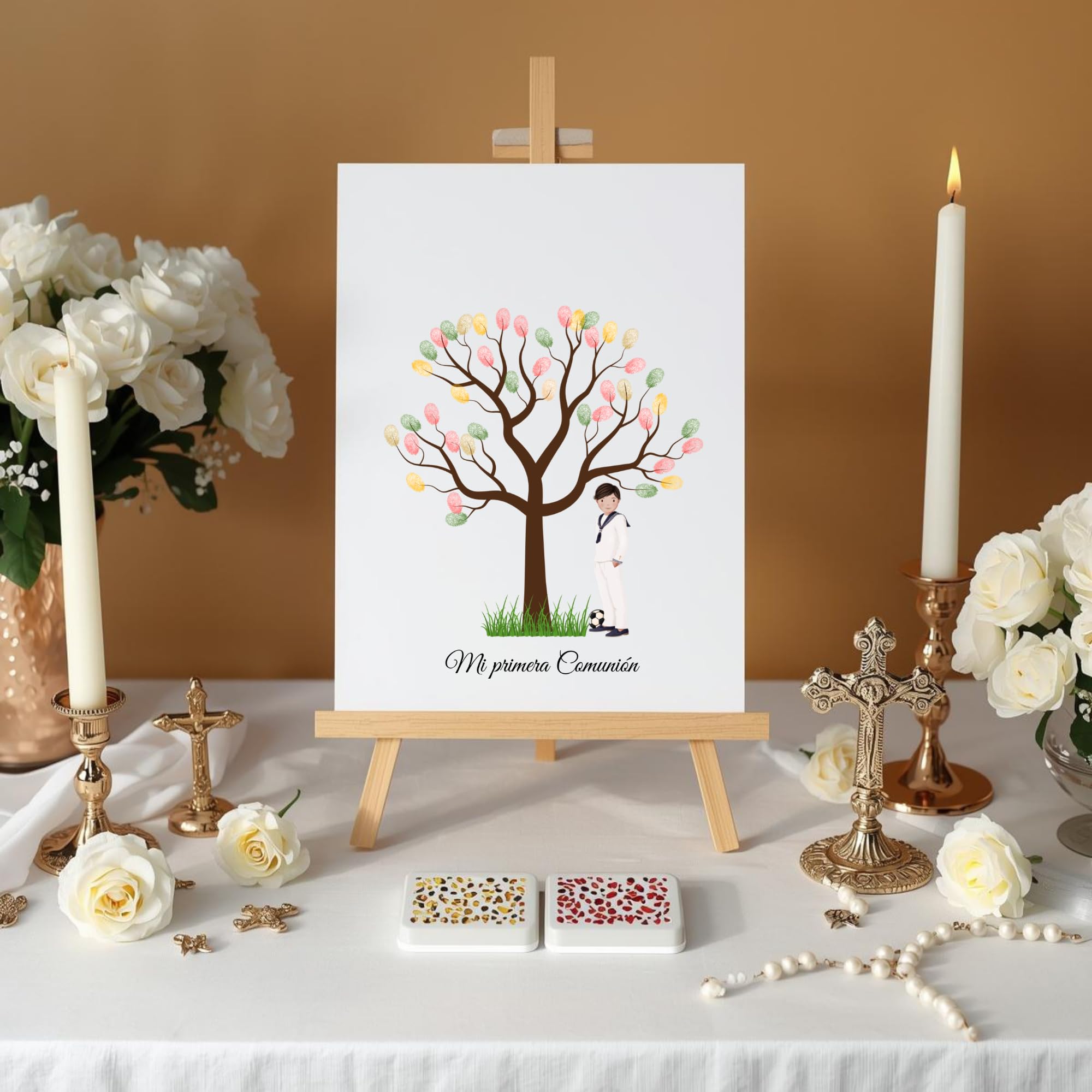 Eedama Decor Árbol de Huellas Comunión Niño Moreno – Lámina A3 con 2 Tintas incluídas (aleatorias) – Recuerdo Original para Invitados – Decoración de Primera Comunión — view 7