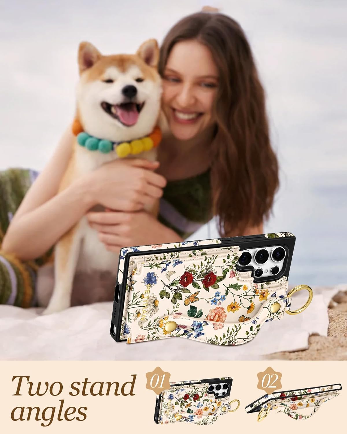 Petitian for Samsung Galaxy S25 Ultra Case with Wallet - Women Girls Cute Girly Aesthetic Unique Design Leather Credit Card Holder Cardholder Stand Wristband for S25 Ultra, Vin Flower - Image 5