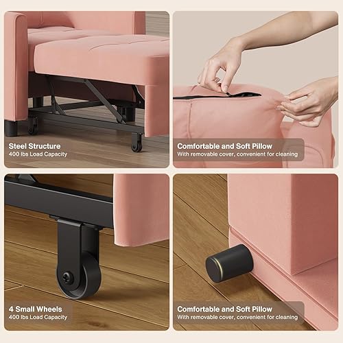 Miniatura 35 de Noelse Sofá cama convertible 2 en 1 multifuncional, respaldo reclinable ajustable con tela de lino moderna para sala de estar, dormitorio, Gris