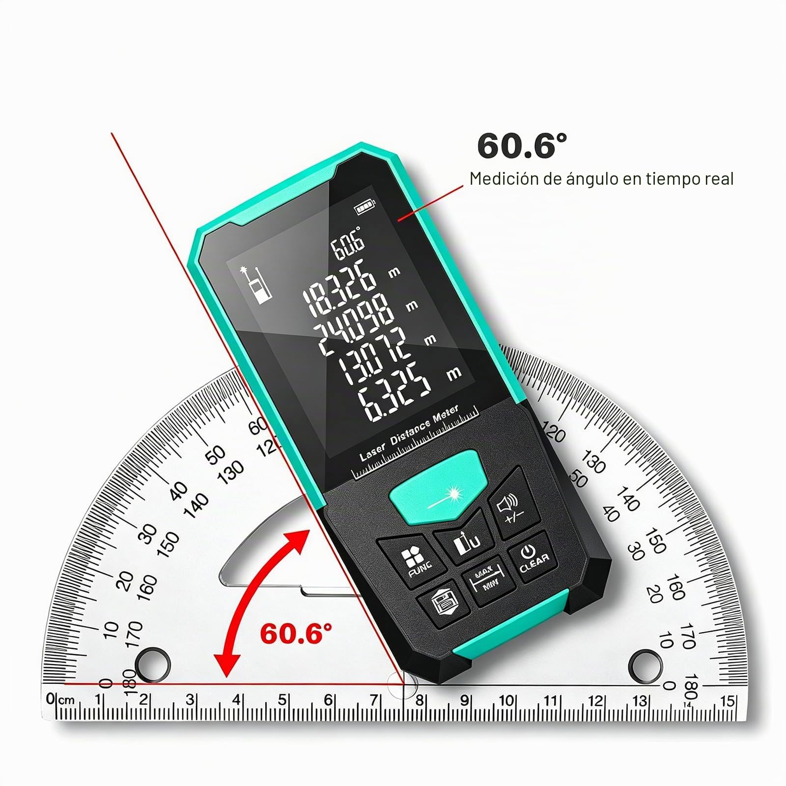 Medidor Láser de Distancia de 200M, 0,05-200M (656ft) Telémetro Láser de con Pantalla de 2,4", Medidor Digital de Ángulos Múltiples Y Medidor de Área Y Volumen, para Construcción Y Renovaciones