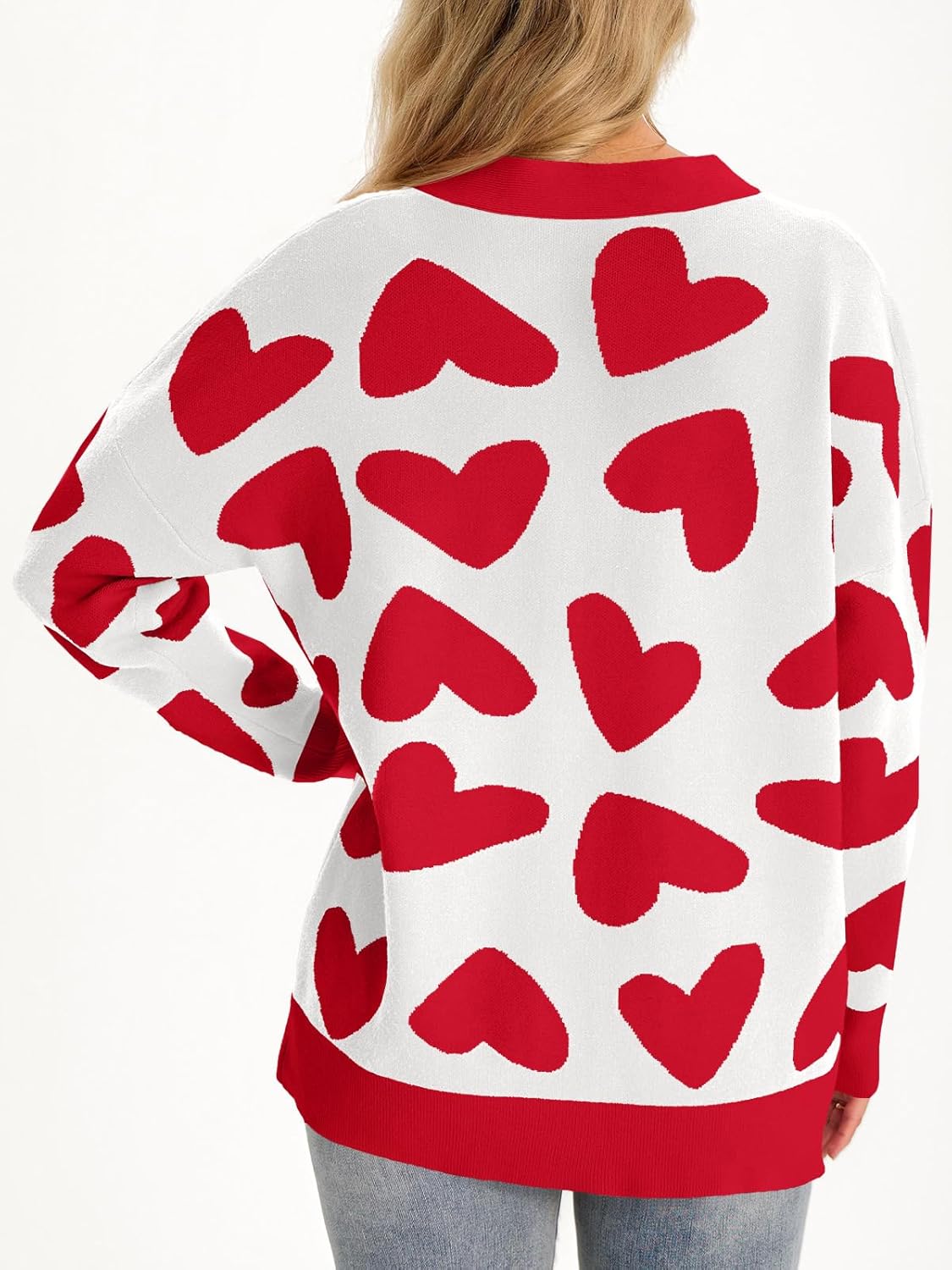 Saodimallsu Womens Heart Cardigan Sweaters Cute Valentines Oversized V Neck Button Up Winter Sweater Coats - Image 4