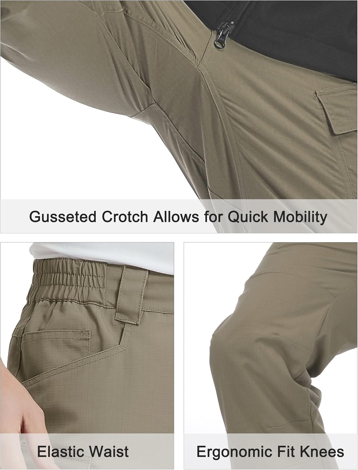 HARD LAND Mens Tactical Pants Ripstop,14 Pockets,Waterproof Lightweight Work Cargo Pants Military Khaki Size 42W×32L