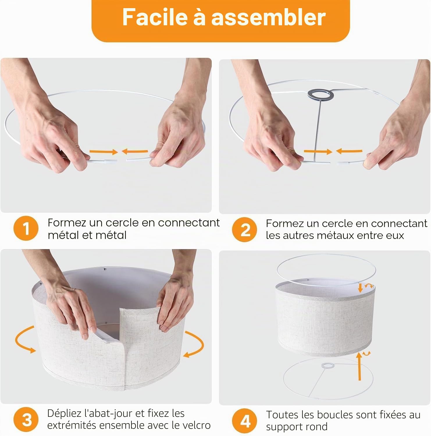 OUTON Beige Grand Abat-jour pour Lampadaires, 40,6cm x 40,6cm x 22,9cm, Facile à Monter, Abat-jour de Remplacement en Forme de Tambour en Lin pour Lampes de Table et Lampes de Chevet