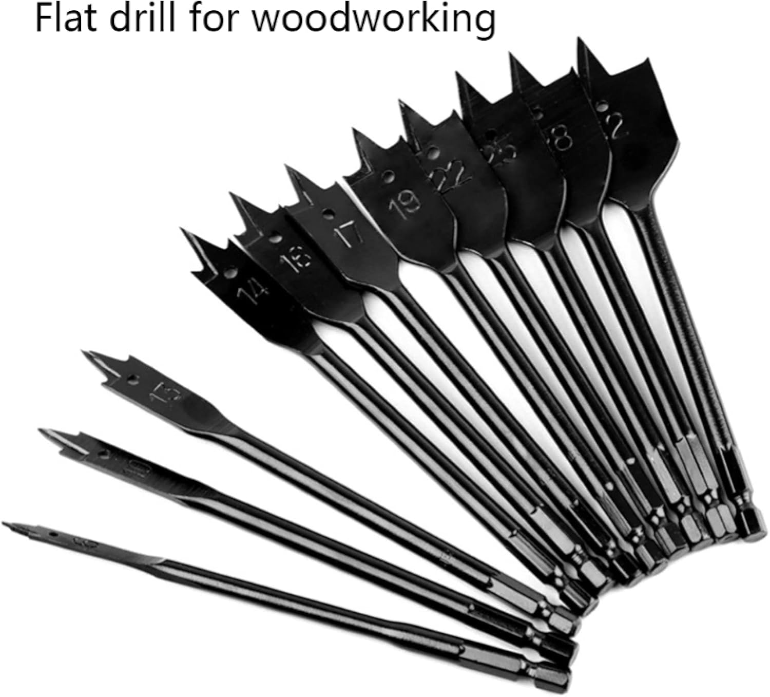 NUSHKI 11 Piece Spade Drill Bit Set Wood Drill Bit Carbon Steel Paddle Flat Bit With Quick Change Shank For Hole Cutter