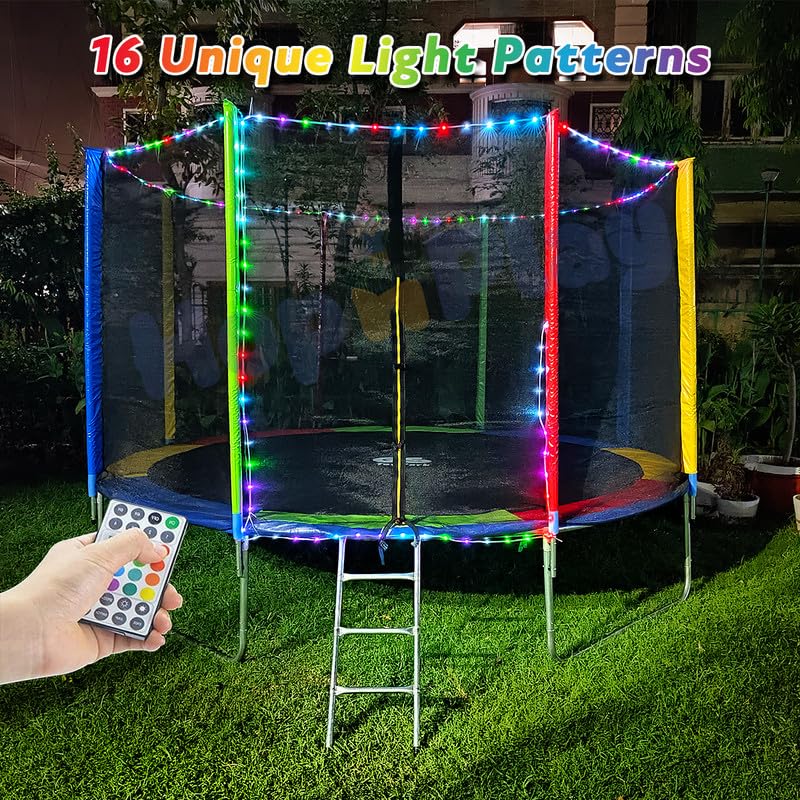 Image of Hop N Play Festive Edition 12 feet Heavy-Duty Jumping Trampoline for Adults & Kids with Safety Net, Remote-Control Waterproof LED Lights-Perfect for Indoor & Outdoor, Bouncer, Supports Up to 200kg