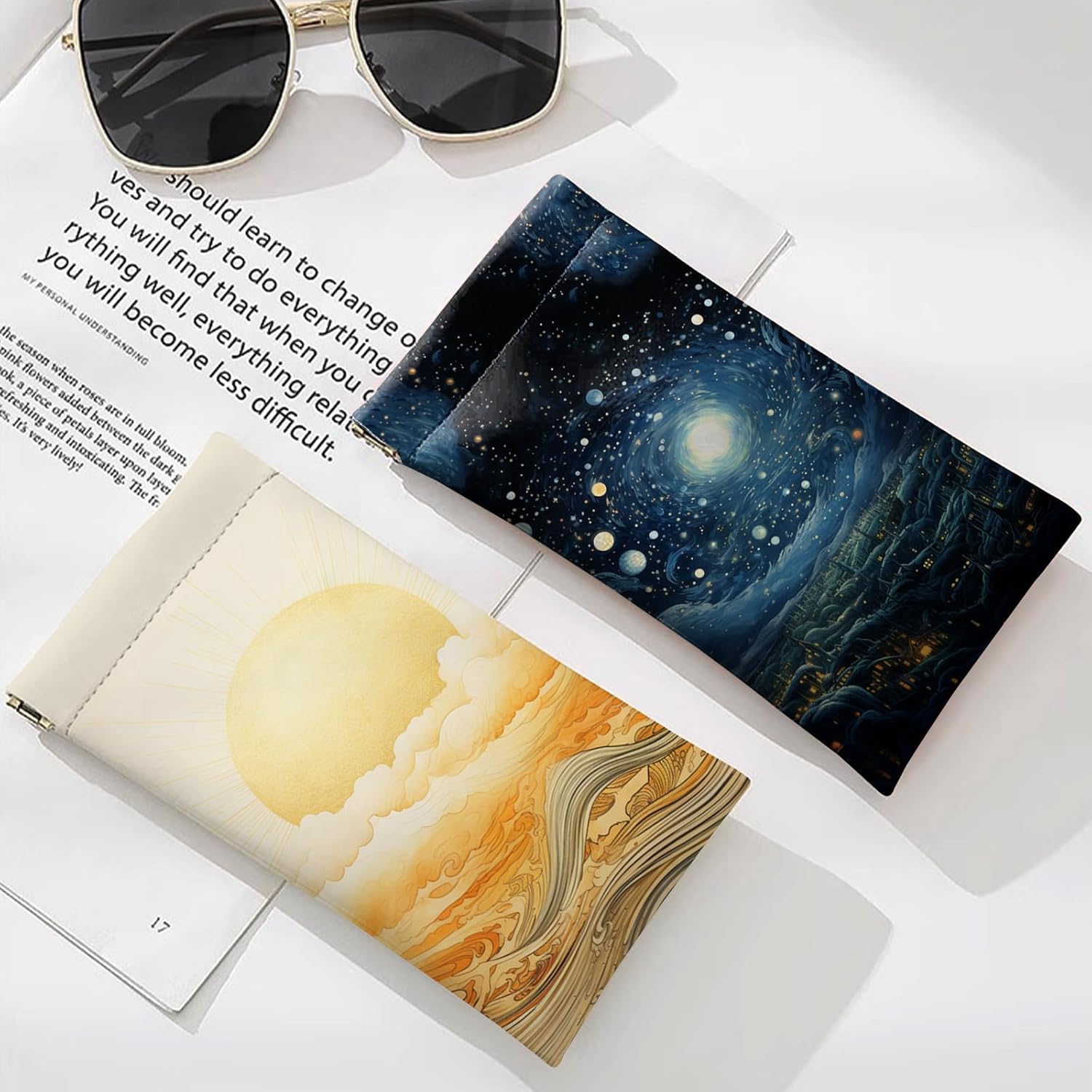 2 PCS Glasses Sunglasses Eyeglass Case Pouch Soft PU Leather with Cleaning Cloth Cute Aesthetic for Women Girls Men - Image 3