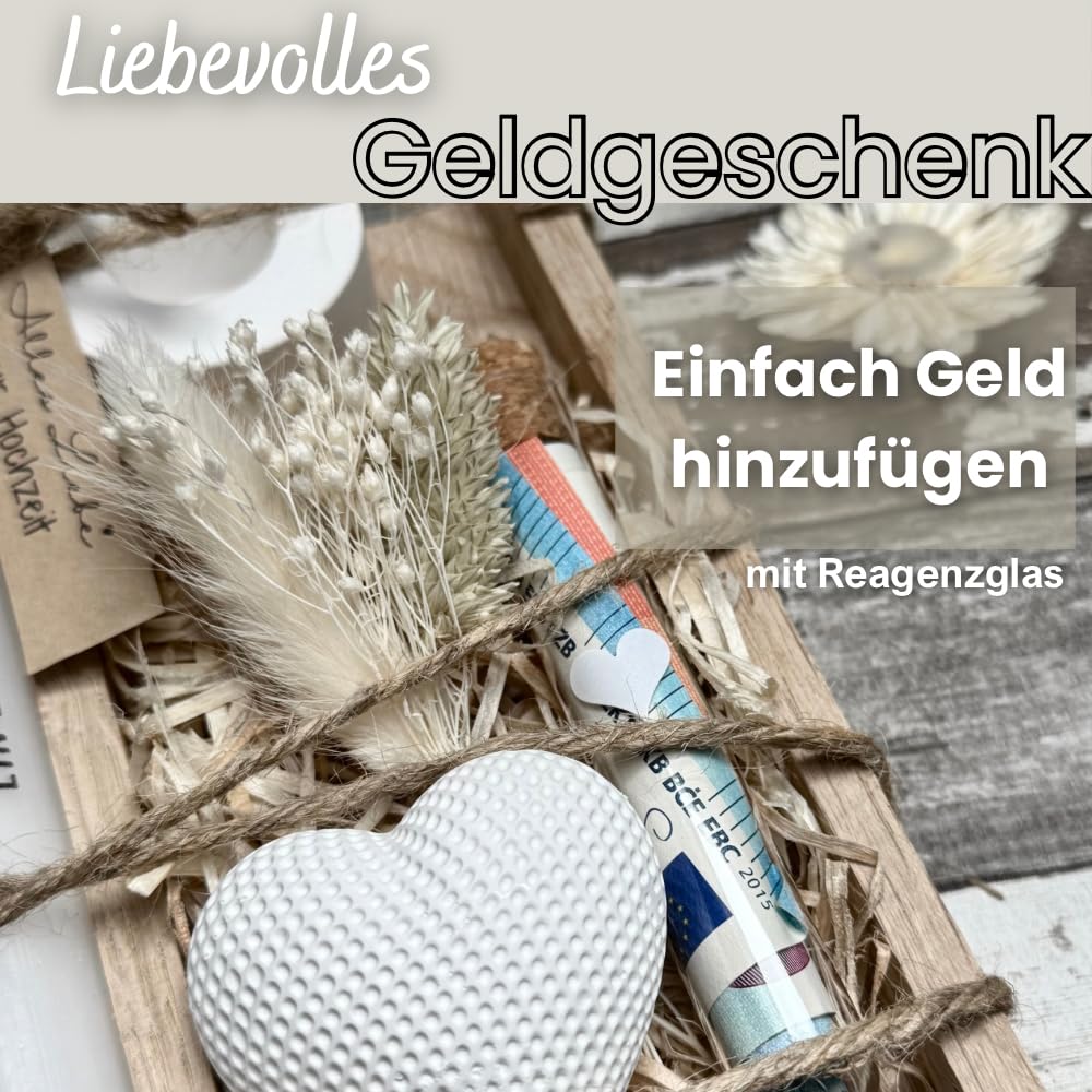 Hochzeitsgeschenke für Brautpaar - Geldgeschenk Hochzeit - Holzbox mit Kerze - Trockenblumen - liebevolle Hochzeitsgeschenke - passende Hochzeitsgeschenk Ideen