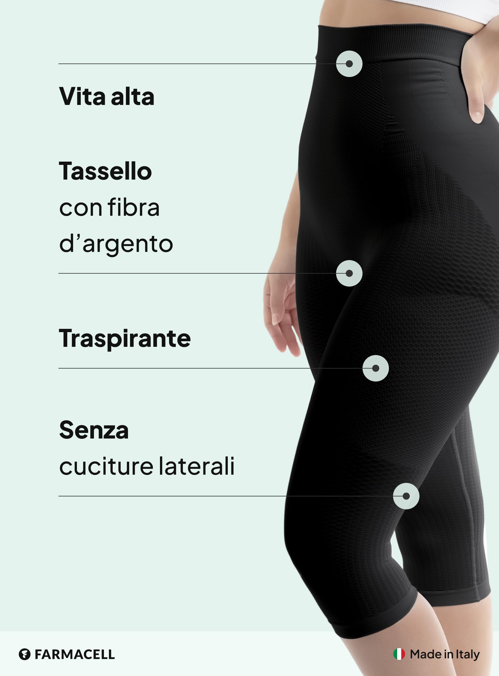FarmaCell Leggings Anticellulite Donna 3/4, Leggings Push Up Corti Modellanti a Vita Alta, Made in Italy, 323