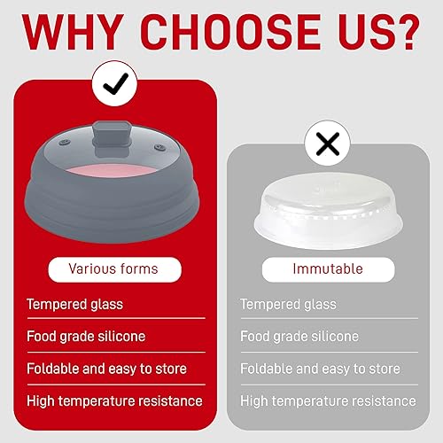 Miniatura 6 de Cubierta de vidrio para salpicaduras de microondas de 10 pulgadas, cubierta plegable para salpicaduras de microondas para plato y tazón, parte
