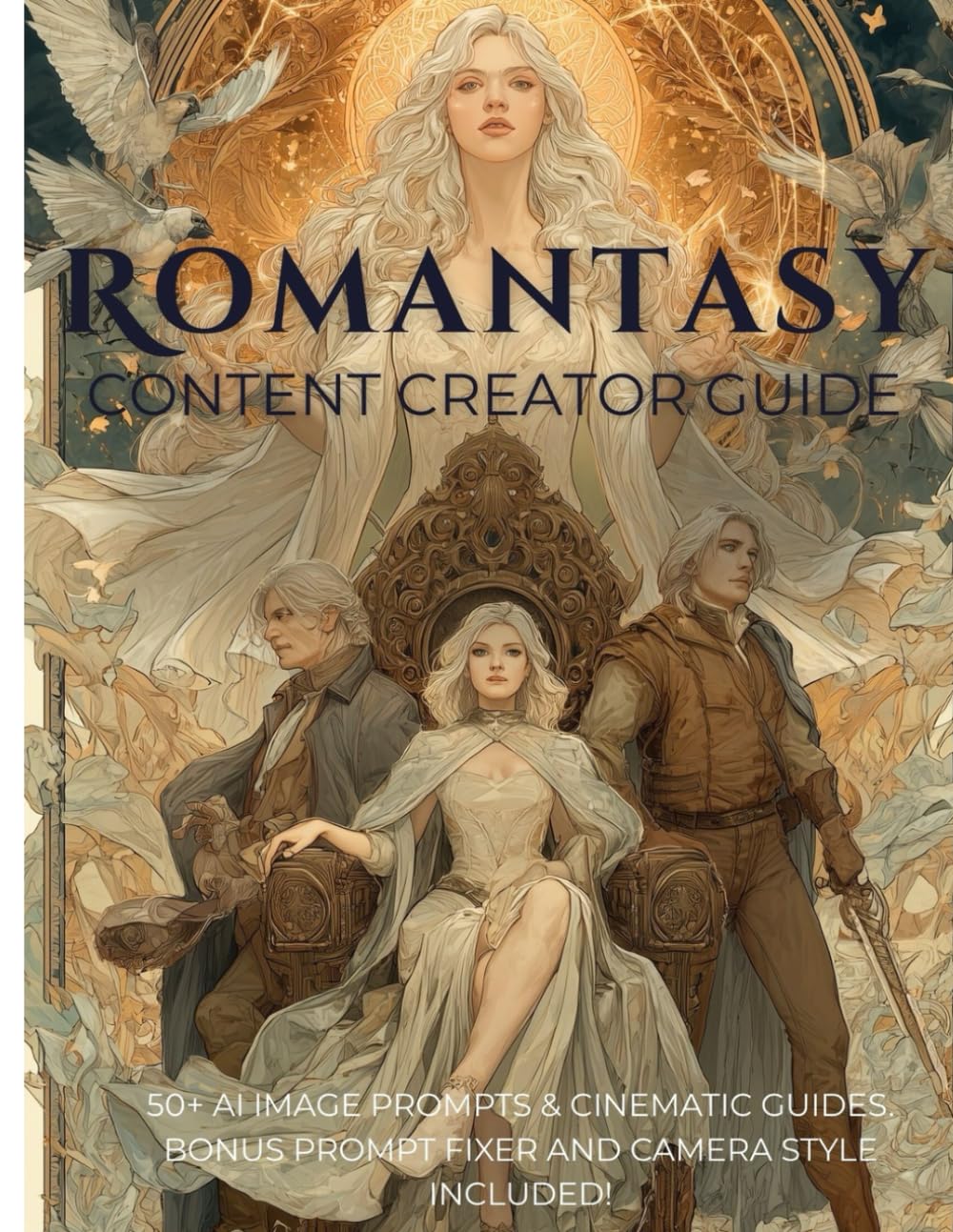 Romantasy Content Creator Guide: 50+ AI Image PROMPTS & Cinematic Guides. Bonus prompt fixer and camera style included!