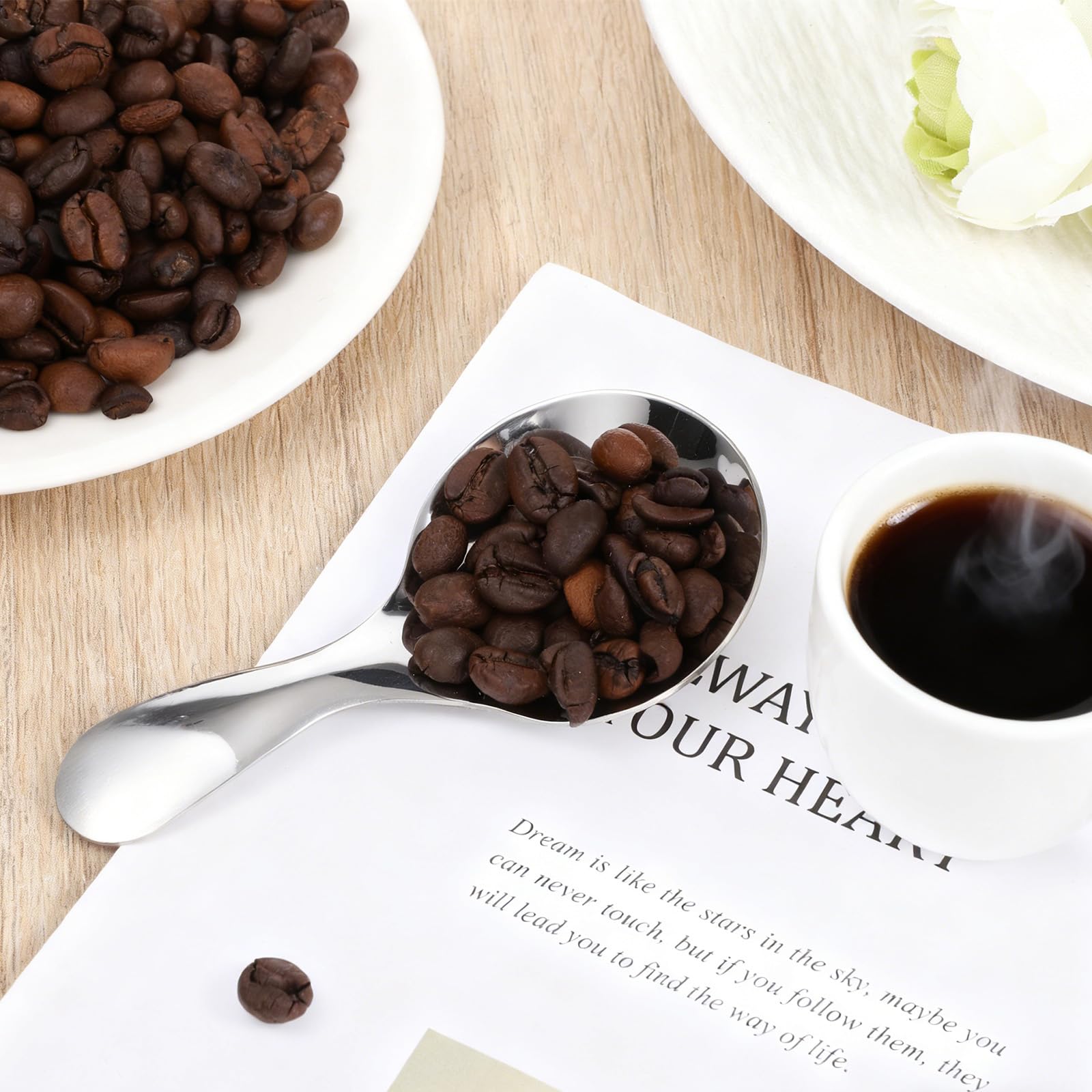 Confezione da 4 palette con manico corto argentato, piccole palette per barattoli, in acciaio inox, mini paletta per caramelle, mini condimenti, sale, zucchero, tè, caffè, piccole palette per gelato e