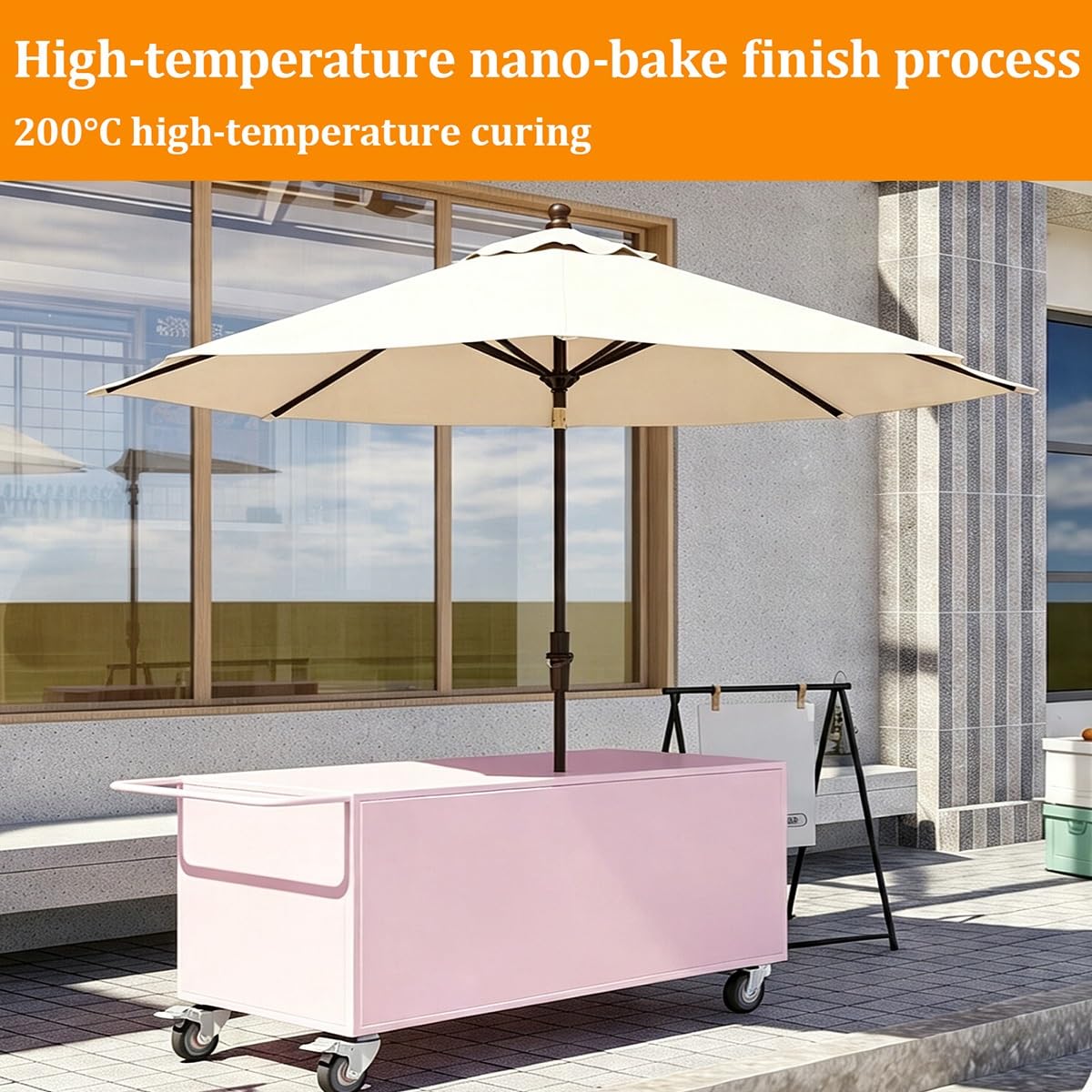 Carro de Venta Ambulante con Toldo Desmontable para Ferias y Mercados | Carro de Hierro Reforzado, Ruedas 360°, Toldo Desmontable para Mercados, Ferias y Street Food(Pink,L 120CM/47.2IN)