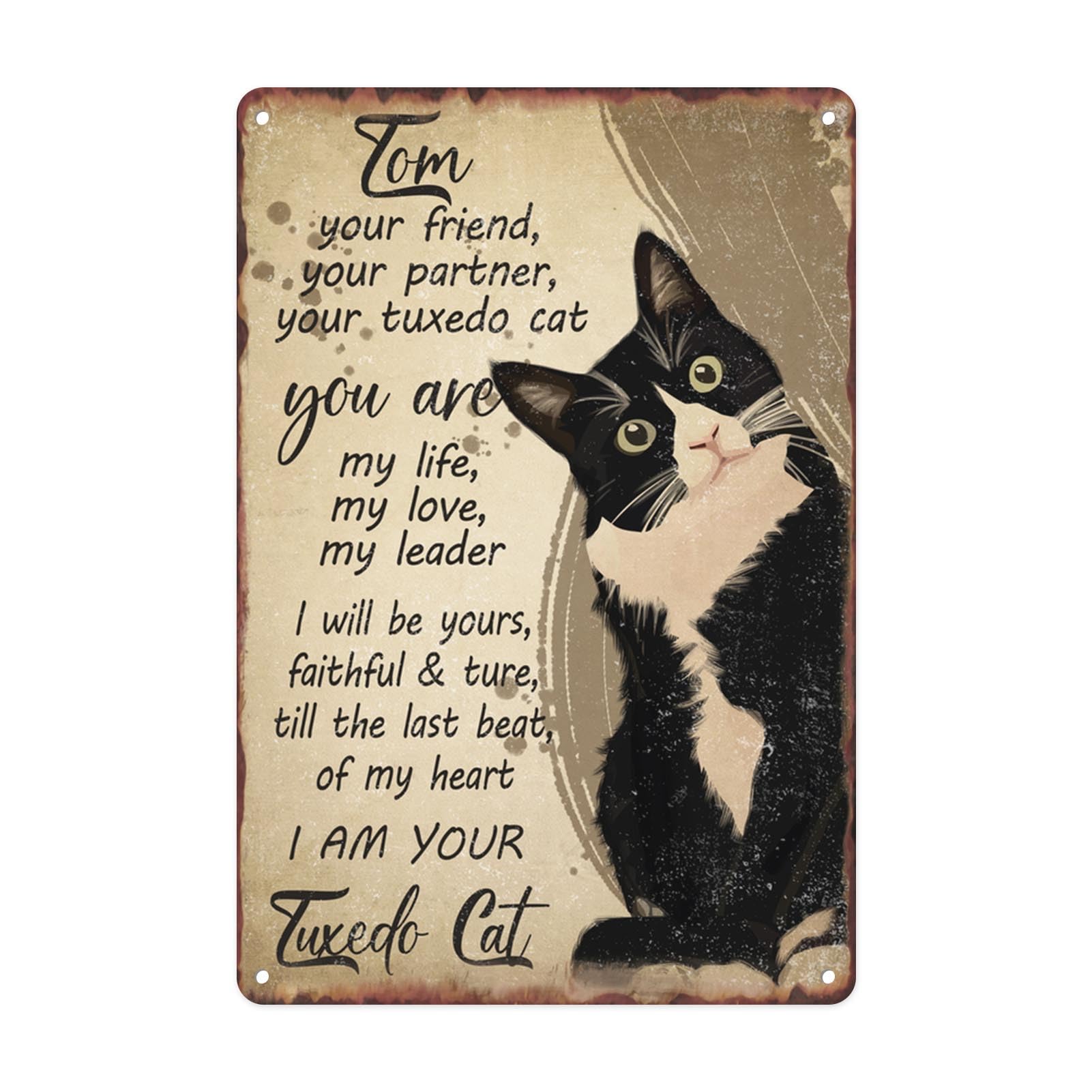 Black Cat You Are My Life Tin Sign, 12x8 Inch Decor