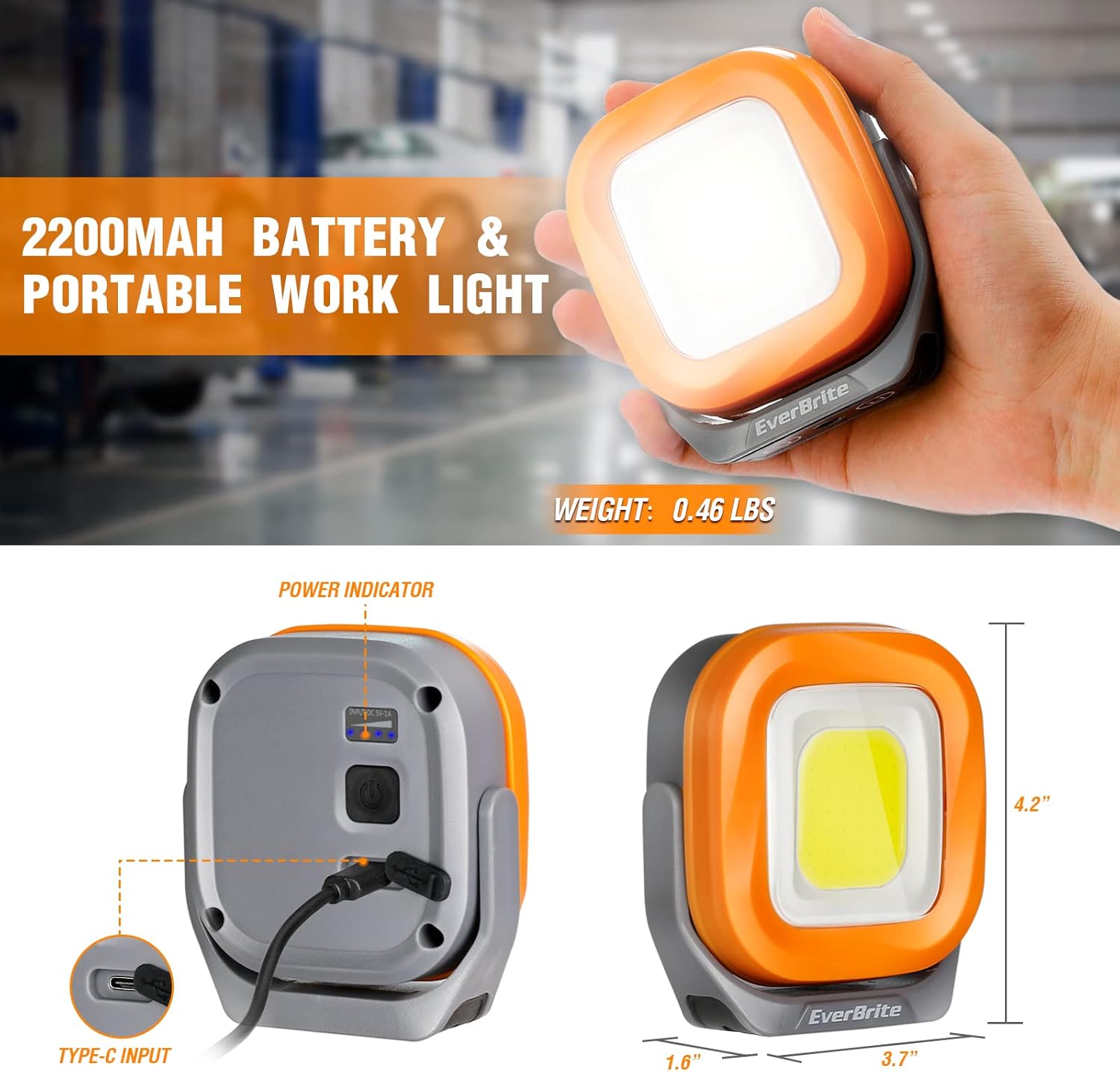 Work light dimensions and battery capacity