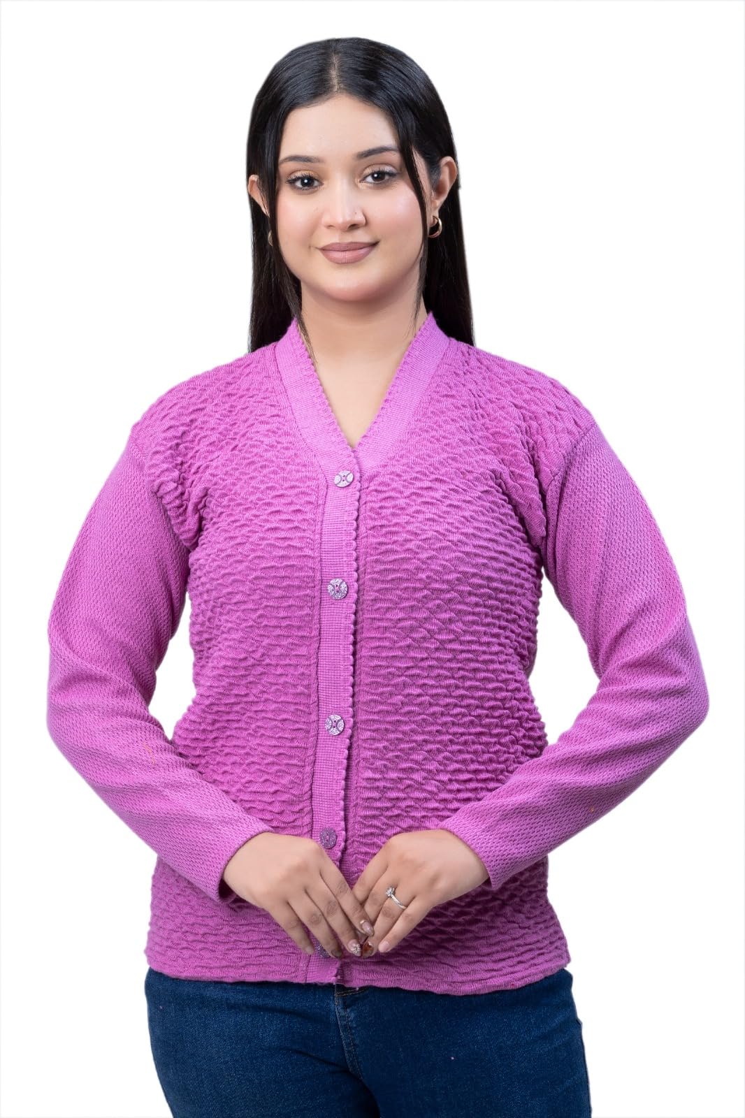Women Stylish Cardigan Sweater V Neck Long Sleeves Women Sweater Cardigan (Purple)-image-17