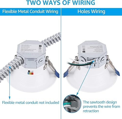 Miniatura 10 de TORCHSTAR Paquete de 8 5CCT de 4 pulgadas LED empotrados integrados sin lata con caja de conexión, deflector profundo antirreflejo, lámpara