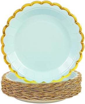 Paper Plates Blue Gold Pack of 50 23 cm Party Plates Blue with Gold Edge Disposable Plates Paper Plates Birthday Cake Plates Party Tableware for Birthday Weddings Anniversary