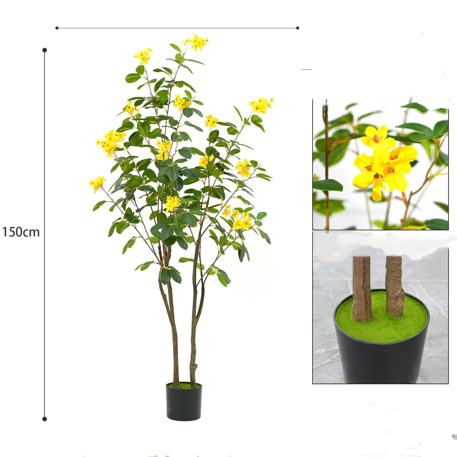 Zstar Arbres à Fleurs artificiels en Pot de 150 cm avec Fleurs et Feuilles pour intérieur et extérieur, Grandes Plantes artificielles réalistes en Pot pour Salon, Bureau, fêtes